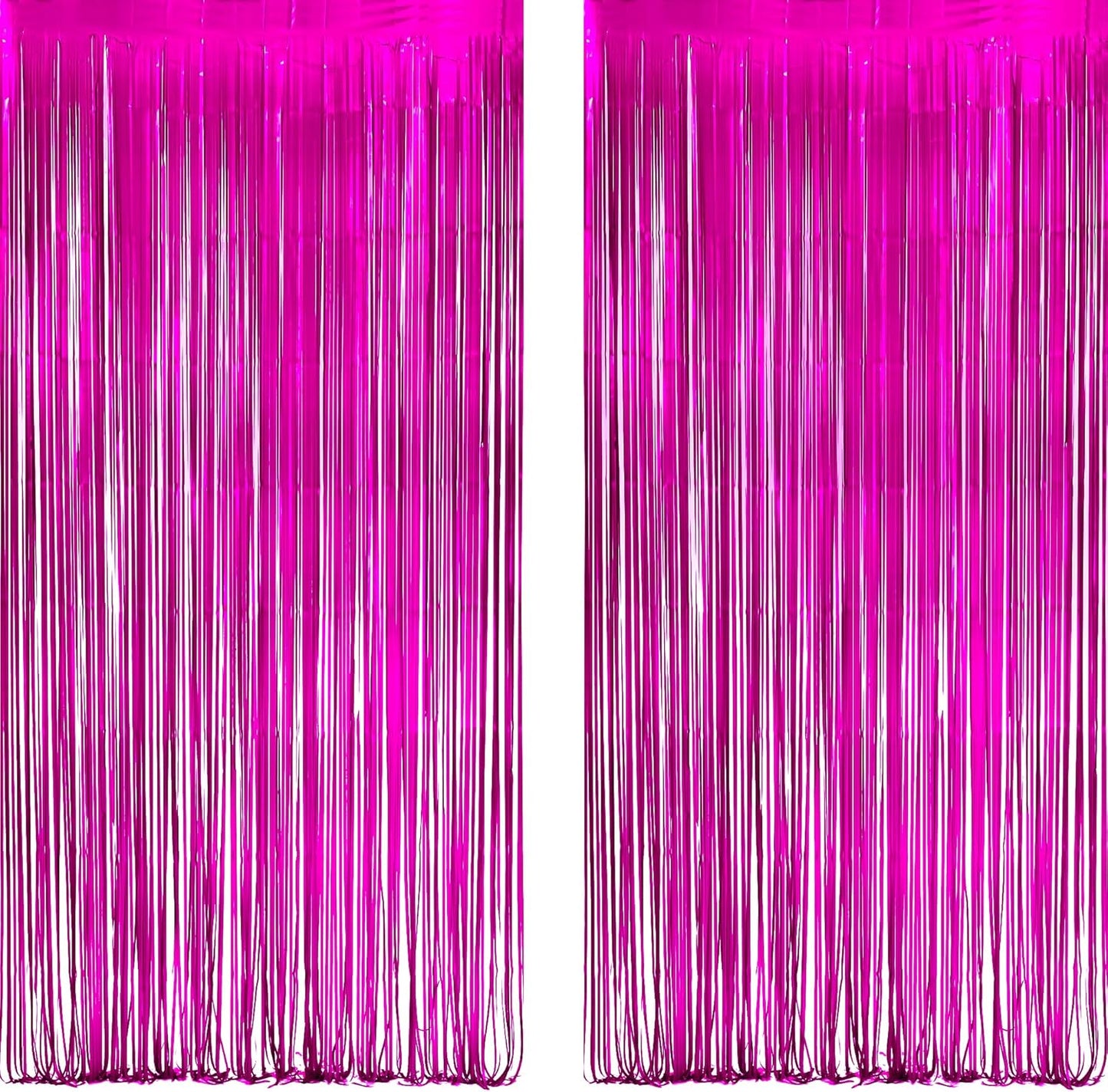 Hot Pink Party Streamers Backdrop - GREATRIL Shiny Fuchsia Tinsel Foil Fringe Curtain for Birthdays/Flamingo/Bachelorette/Galentine/Breast Cancer Awareness Decorations - 3.2ft X 8.2ft - 2 Packs