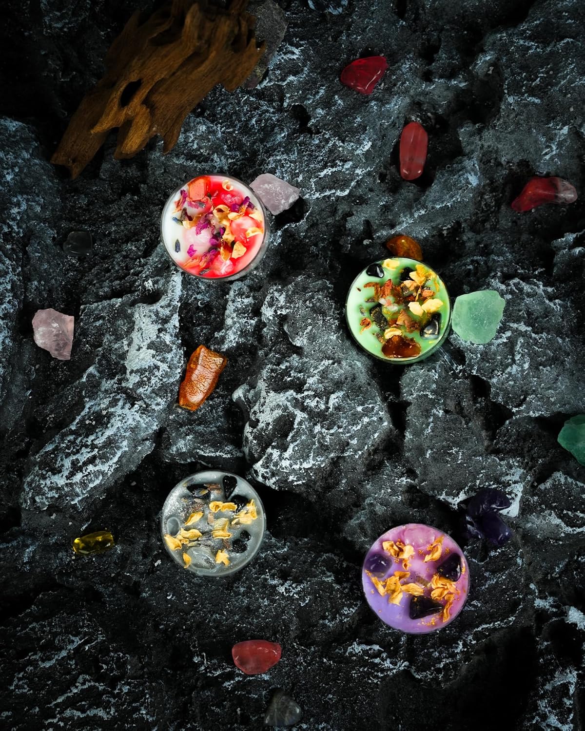 Tealight Soy Candles with Crystals And Herbs, Handmade Energy Candles, Healing Crystal Soy Candles, Aromatherapy Candles. (Mixed)