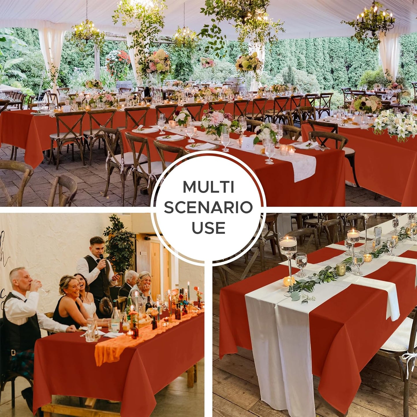 Fitable 8 Pack Rectangle Tablecloths: Stain Resistant Wrinkle Free Fall Table Clothes, Washable Reusable Polyester Table Covers for Wedding Thanksgiving Party Birthday Banquet(Rust, 60x102 Inch)