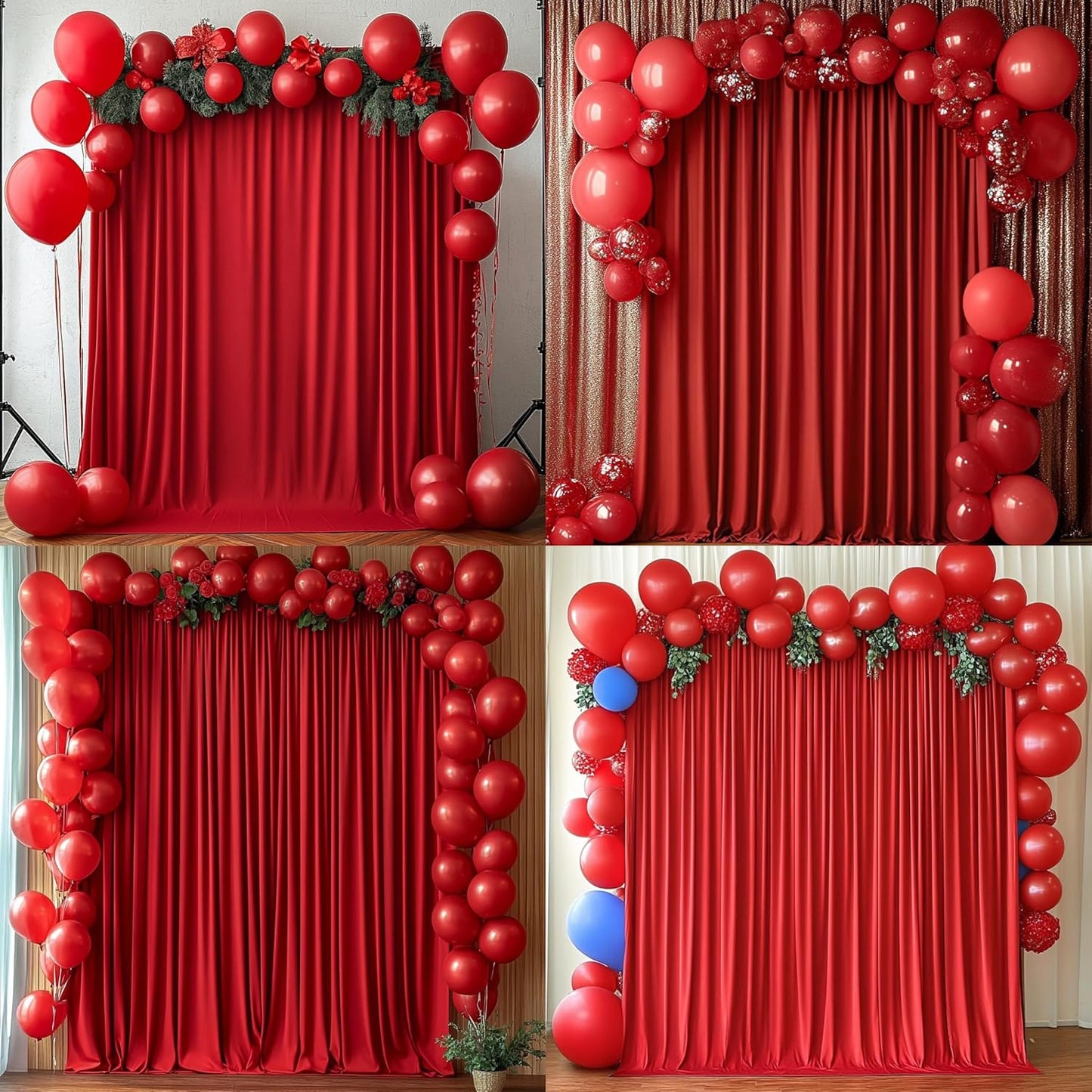 10ft x 8ft Wrinkle Free Red Backdrop Curtains for Parties, Polyester Photo Backdrop Drapes 2 Panels 5x8ft for Wedding Birthday Party Christmas Photography Background for Backdrop Stand