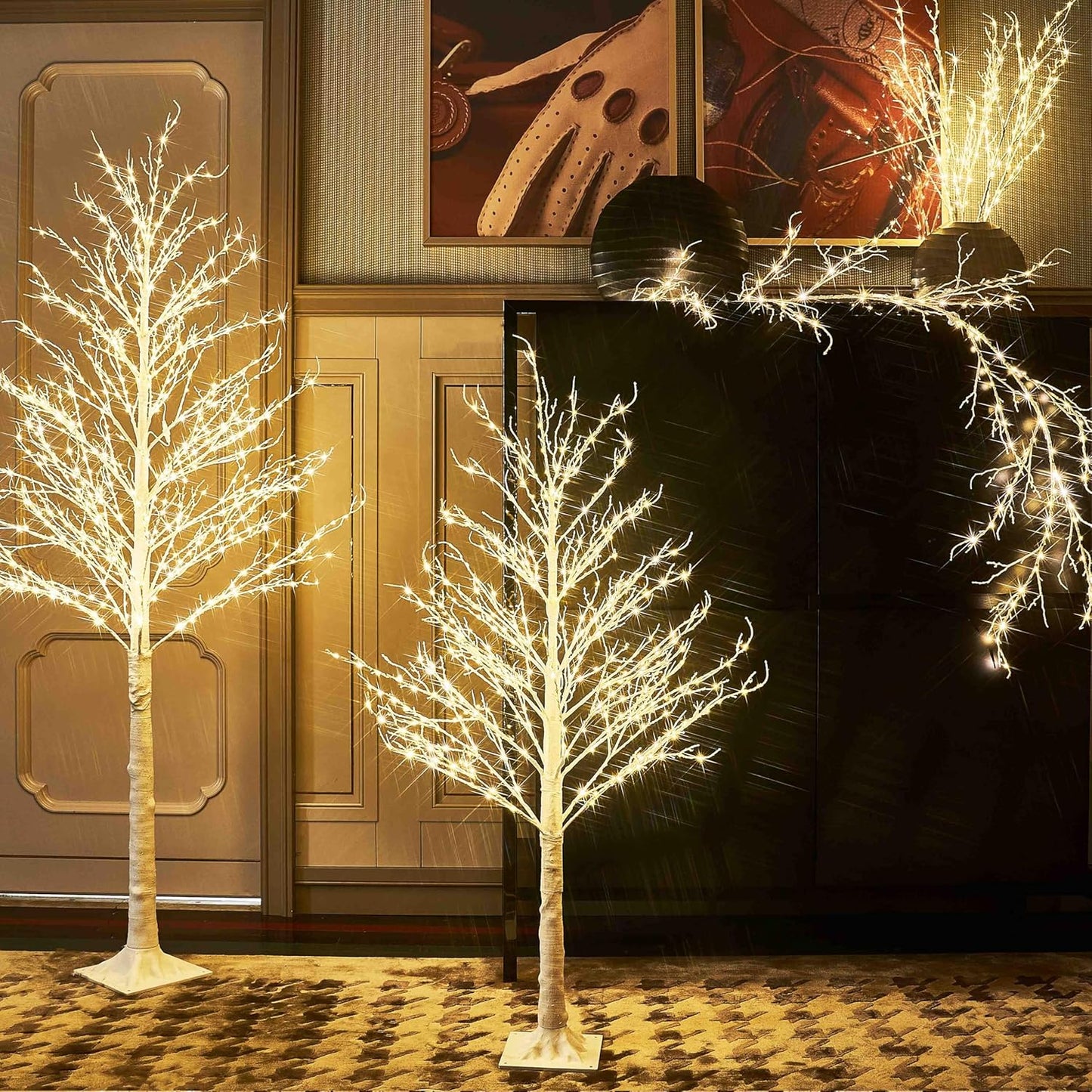 Hairui Lighted Birch Garland 6FT 120 LED Fairy Lights Plug in Pre-lit Twig Vine Lights for Christmas Fireplace Mantle Table Decoration Indoor Outdoor