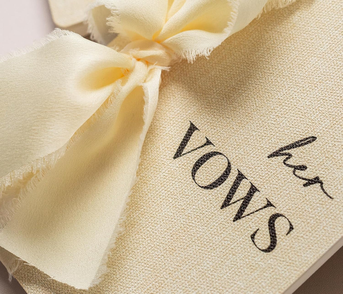 Slim Vow Books with Ribbons (Set of 2 - Design 1) - 5.75" x 4" Soft Cream Canvas Linen Textured Cover Wedding Vow Booklets, Ceremony Speech Note Journal, Gift for Newly Engaged Couple, 48 Lined Pages