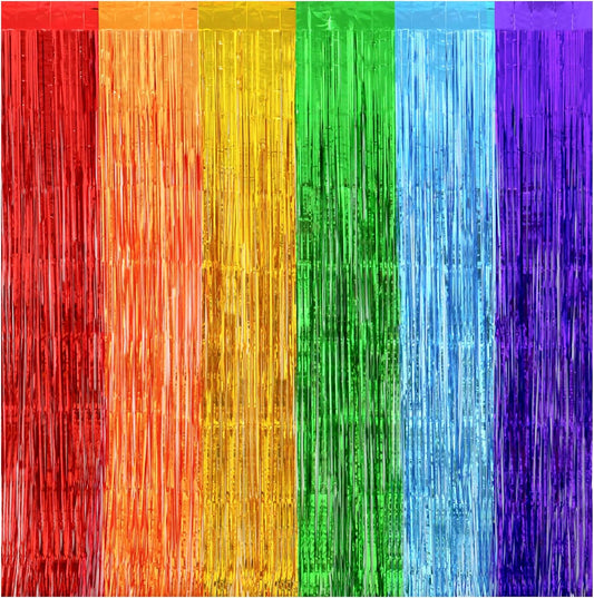 Pride Party Decorations - Rainbow Streamers Thicken 2 Pack 3.2 x 8.2 FT - Rainbow Tinsel Foil Fringe Curtains, Photo Booth Props Backdrops for Birthday, Fiesta, Mexican, Pride, Baby Shower