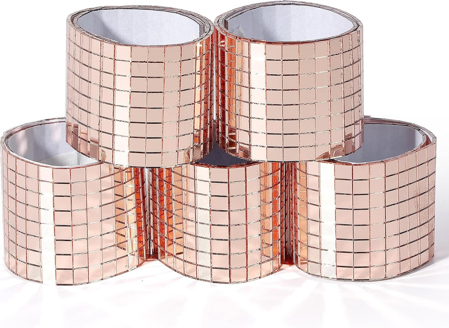 PP OPOUNT 2360 Pieces Self-Adhesive Mosaic Tiles, 5 x 5 mm Disco Tiles, Real Glass Mirror Mosaic for DIY Disco Balls, Indoor Decoration, Vases, Cups, Photo Frames (Rose-Gold)