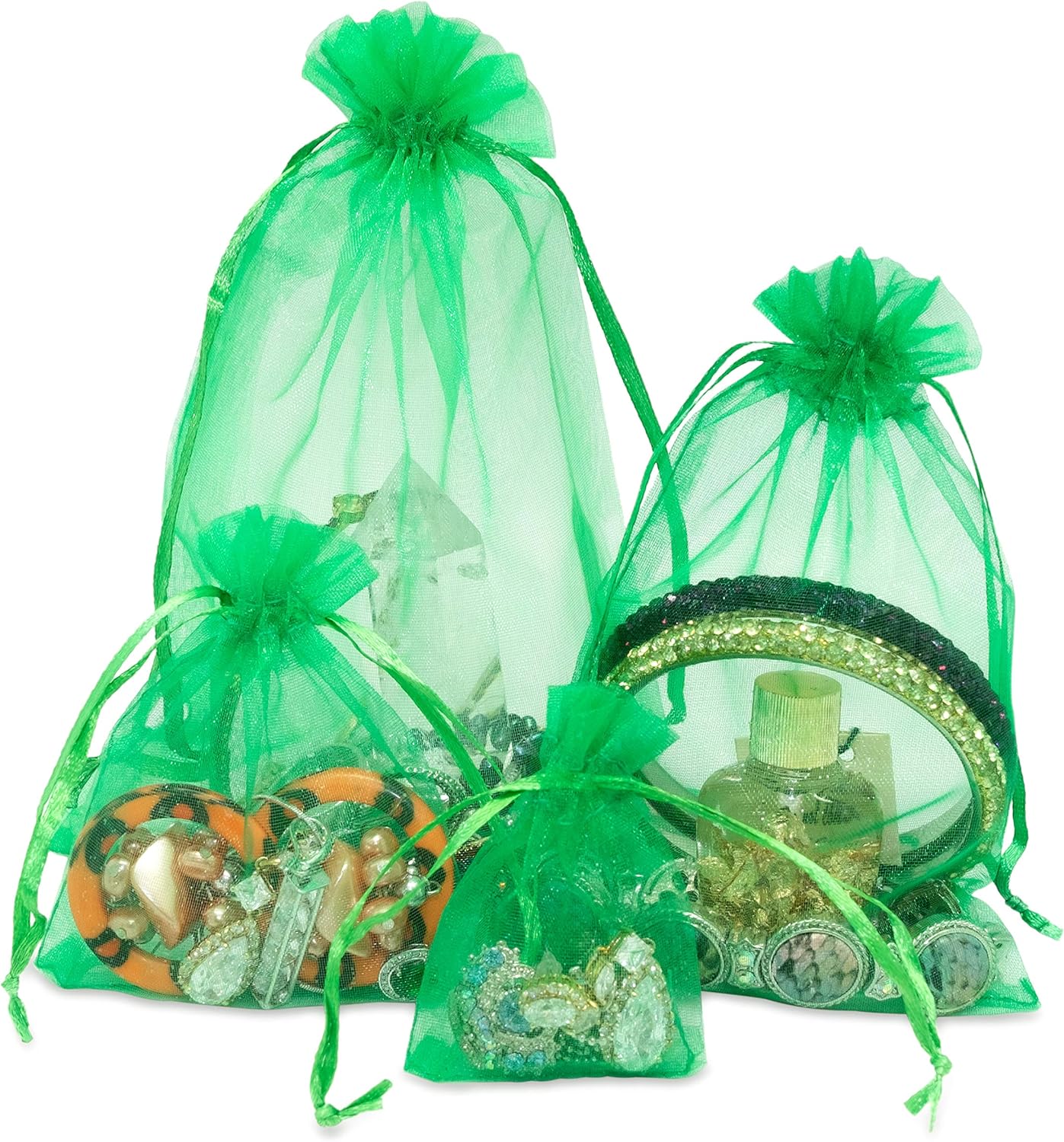 TheDisplayGuys 48-Pack 4x6 Light Green Sheer Organza Gift Bags with Drawstring, Jewelry Candy Treat Wedding Party Favors Mesh Pouch