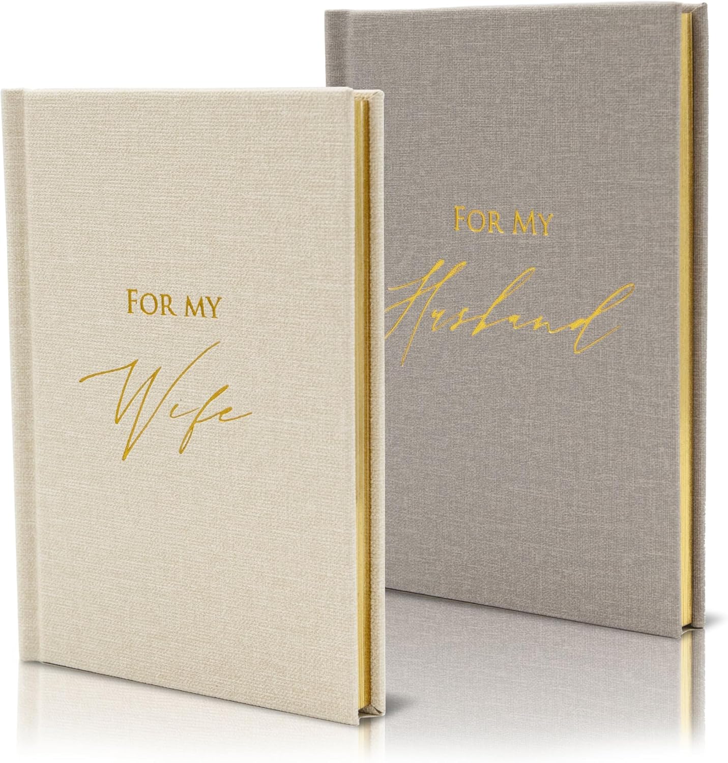 Hard Cover Vow Books (Set of 2) - For My Husband & For My Wife Grey & Cream Pocket Sized Foil Embossed Wedding Ceremony Vow Renewal Speech Notebook Planner, Gift for Bride & Groom Newly Engaged Couple