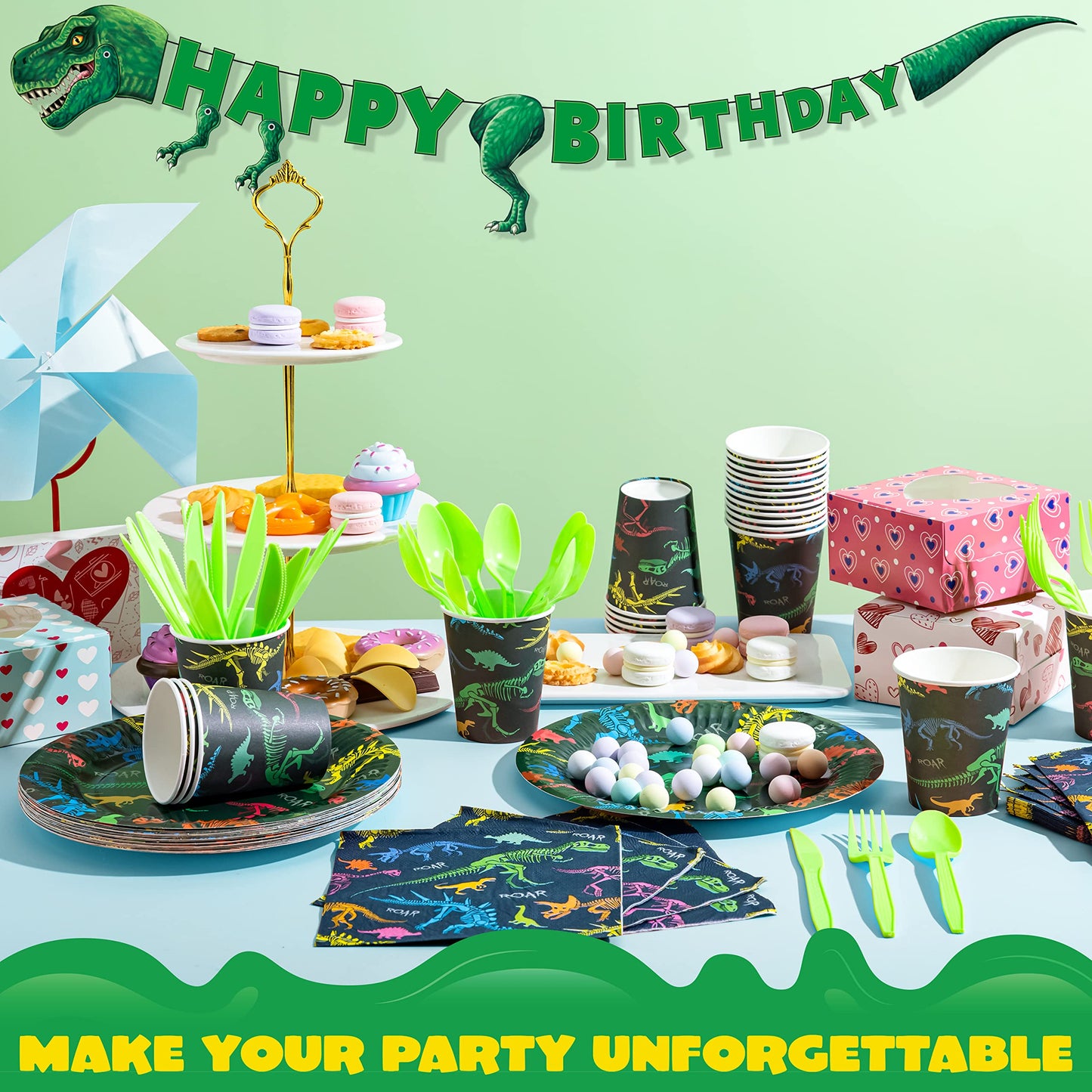 JOYIN 145 Piece Dinosaur Birthday Party Supplies with Banner, 24 Serves Dinosaur Disposable