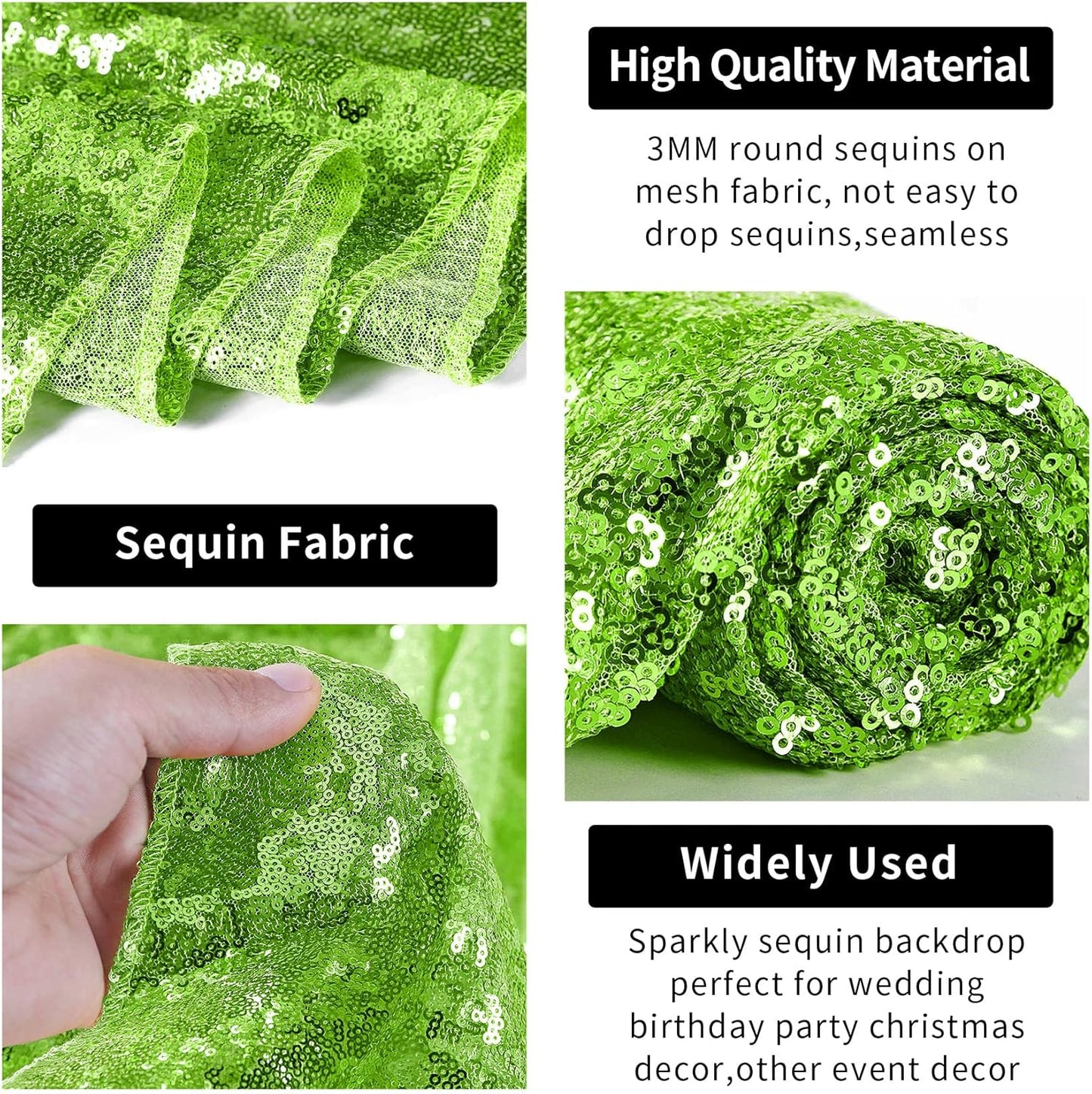 Hahuho Light Green Sequin Backdrop Curtain, 2PCS 2FTx8FT Glitter Backdrop Curtain for Parties, Christmas, Wedding, Banquet Decoration（2 Panels, 2FT x 8FT, Light Green）