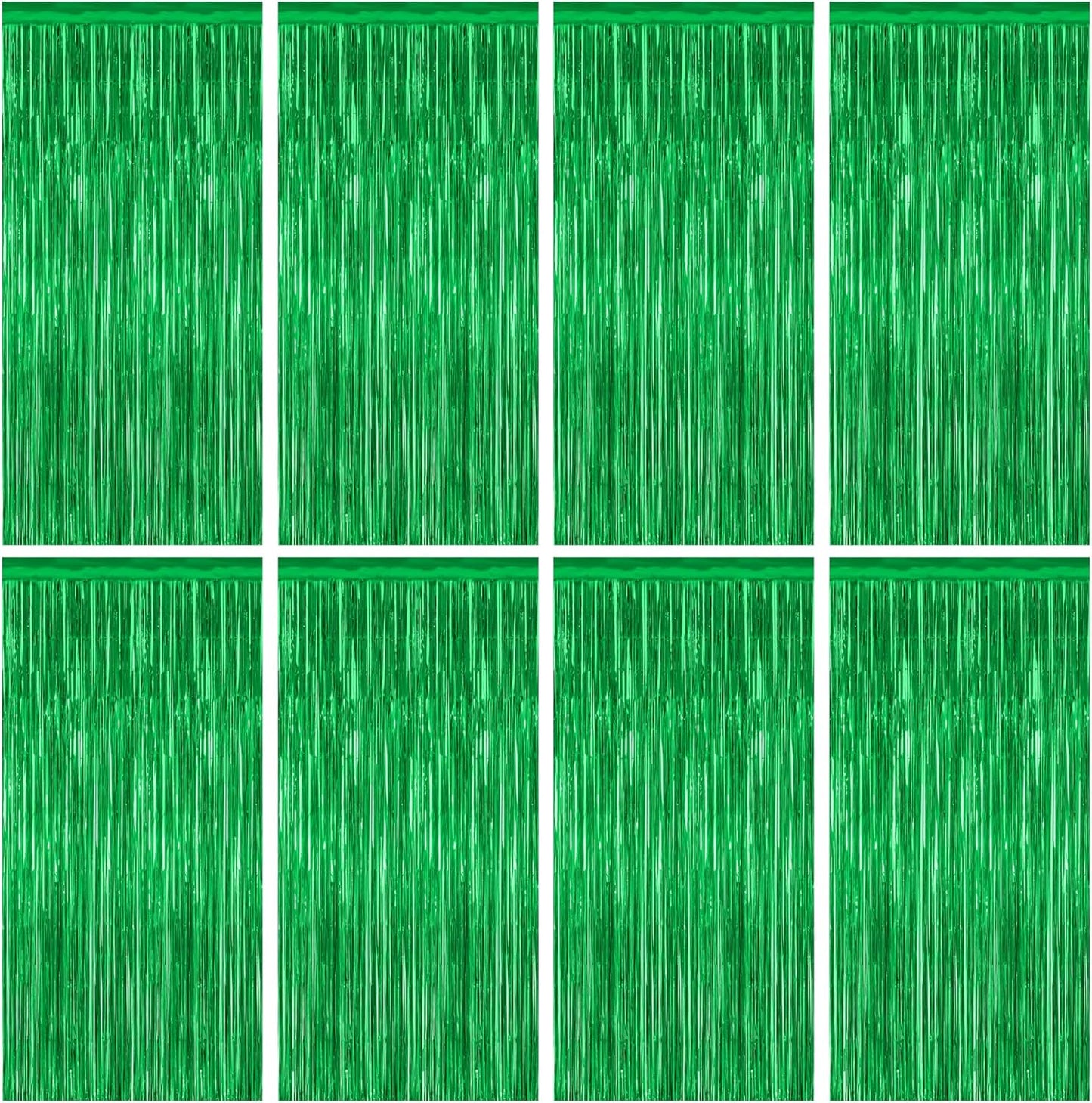 8 Pack Green Streamer, 3.28 FT x 7.05 FT Dinosaur Backdrop, Metallic Tinsel Backdrop FOI Fringe Curtains Party Streamer, Jungle Decor Green Streamer Party Decorations Photo Booth Props