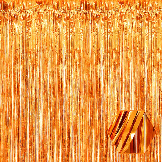 3 Pack Orange Foil Fringe Curtain Backdrop, 3.28Ft x 8.2Ft Metallic Tinsel Foil Fringe Streamer Curtains for Photo Booth, Mother's Day, Easter, Birthday, Wedding Party Decorations