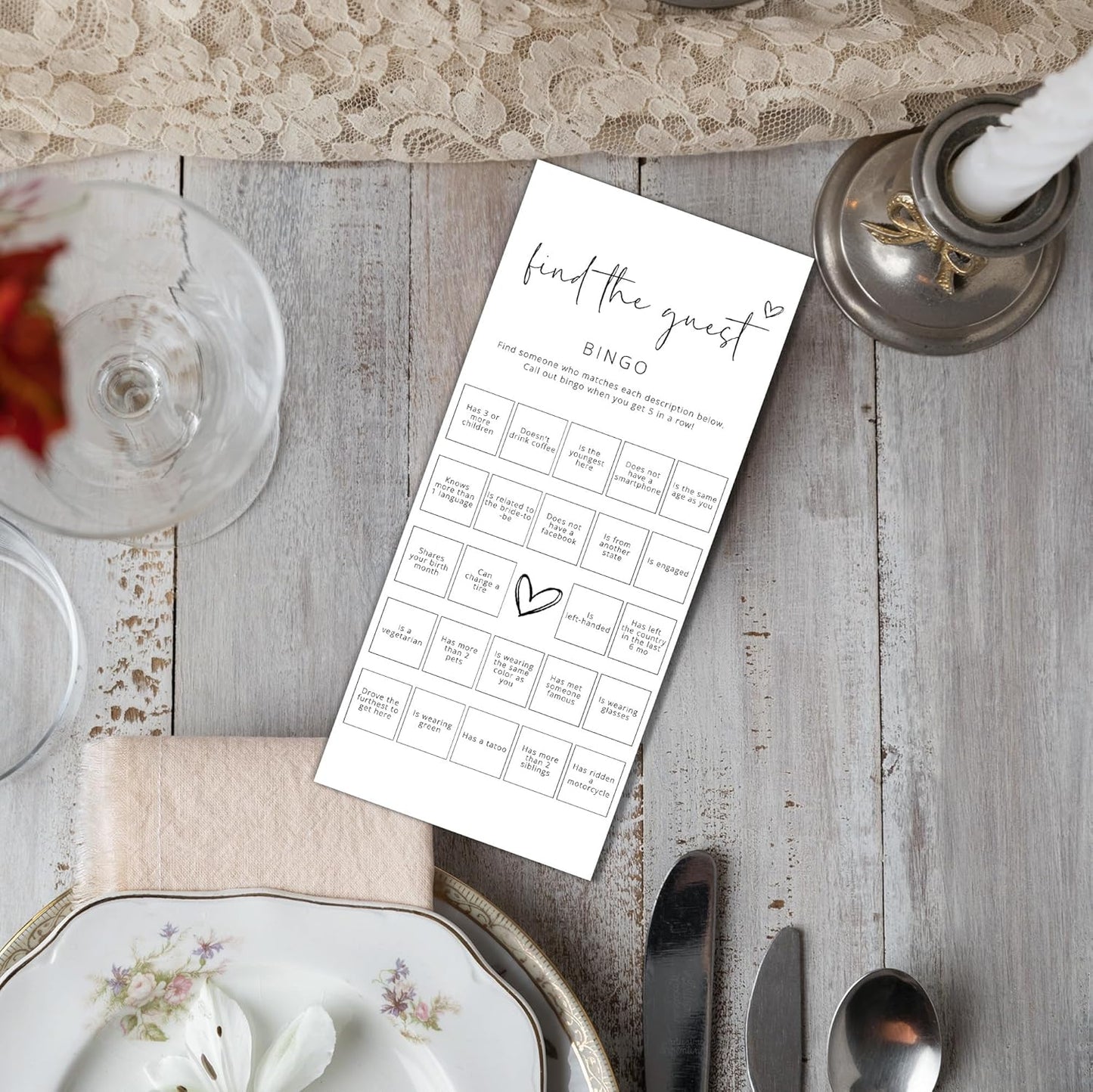 Bridal Shower Games, Find The Guest Bingo, 25Pcs 4x9inch Minimalist White Double-Sided Bridal Game Cards, Wedding Shower Games for Guests, Engagement Bachelorette Party Supplies - A16