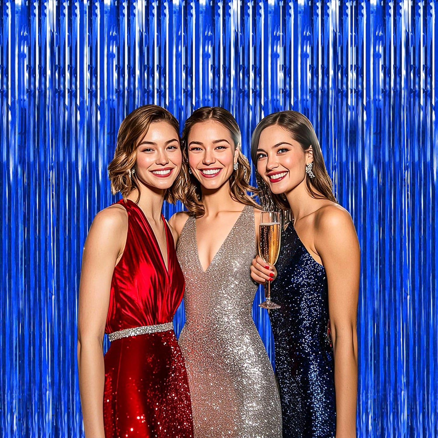 BTSD-home Blue Foil Fringe Curtain, Metallic Photo Booth Backdrop Tinsel Door Curtains for Wedding Birthday Bridal Shower Baby Shower Bachelorette Christmas Party Decorations(4 Pack, 8ft x 3ft)