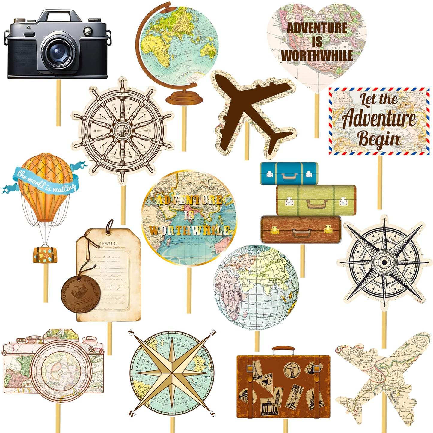 Travel Themed Party Decorations 16pcs Vintage Bon Voyage Party Centerpiece Sticks Going Away