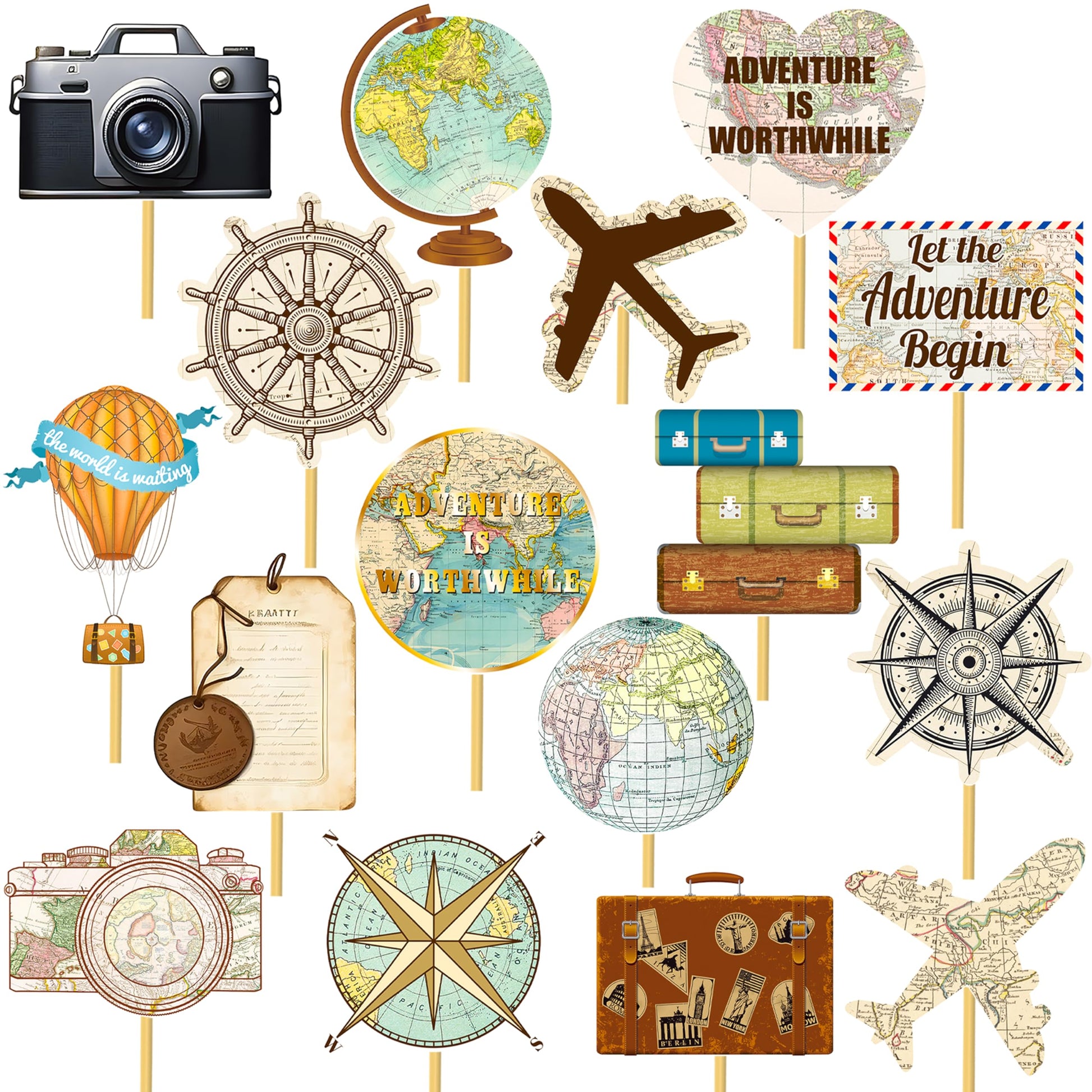 Travel Themed Party Decorations 16pcs Vintage Bon Voyage Party Centerpiece Sticks Going Away