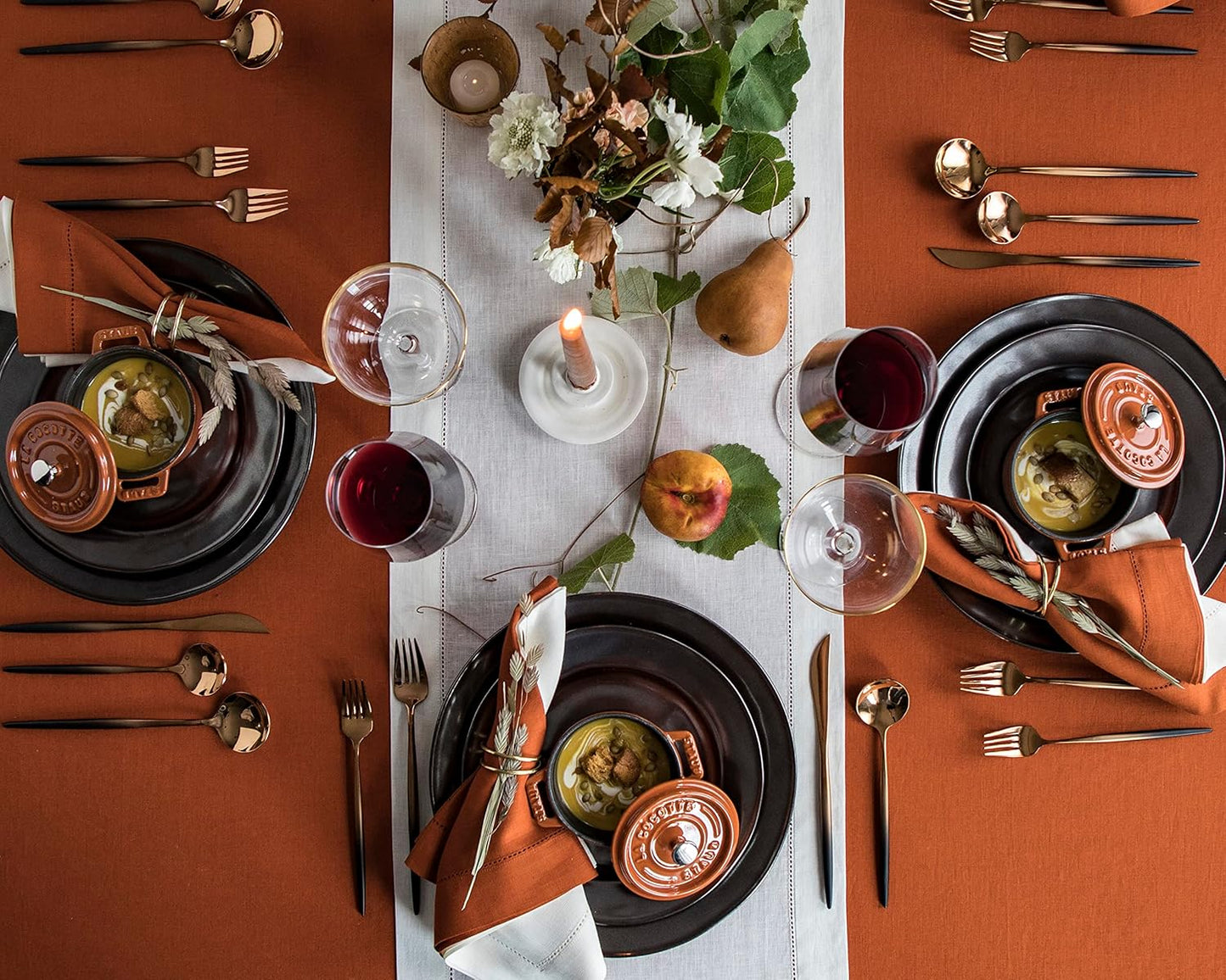 Solino Home Linen Cinnamon Tablecloth 60 x 144 Inch - Classic Hemstitch, 100% Pure Linen Rectangular Tablecloth - Machine Washable Table Cloth for Fall, Autumn, Halloween, Thanksgiving