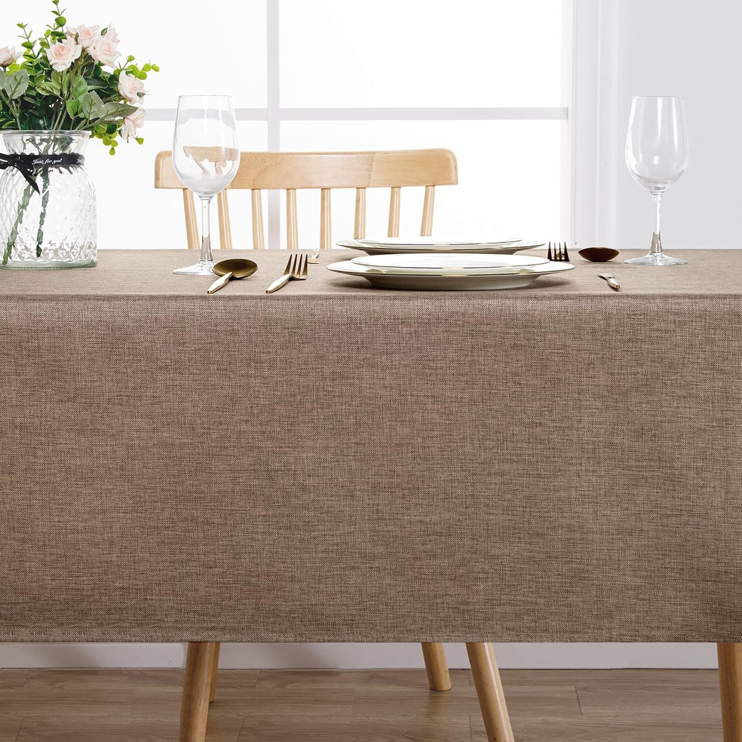 Hiasan Faux Linen Rectangle Tablecloth - Wrinkle and Stain Resistant Washable Table Cloth for Kitchen Dining Room Holiday Table Cover for Party Dinner, Khaki, 70 x 108 Inch