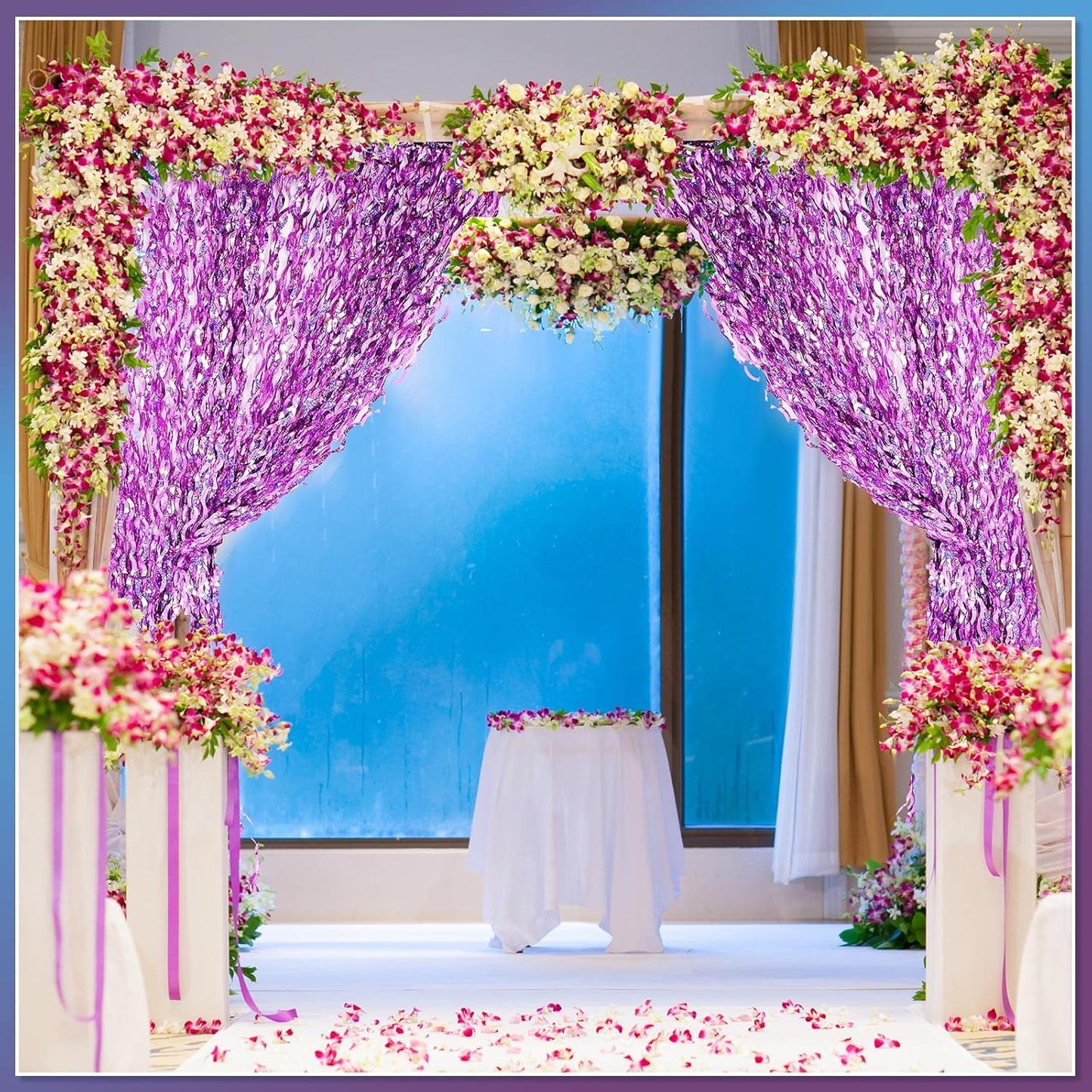 Jutom 6 Pieces 3.3 x 6.6 ft Wavy Tinsel Foil Fringe Curtains Foil Fringe Streamer Backdrop Party Curtain for Sea Mermaid Baby Shower Birthday Party Decoration(Purple)