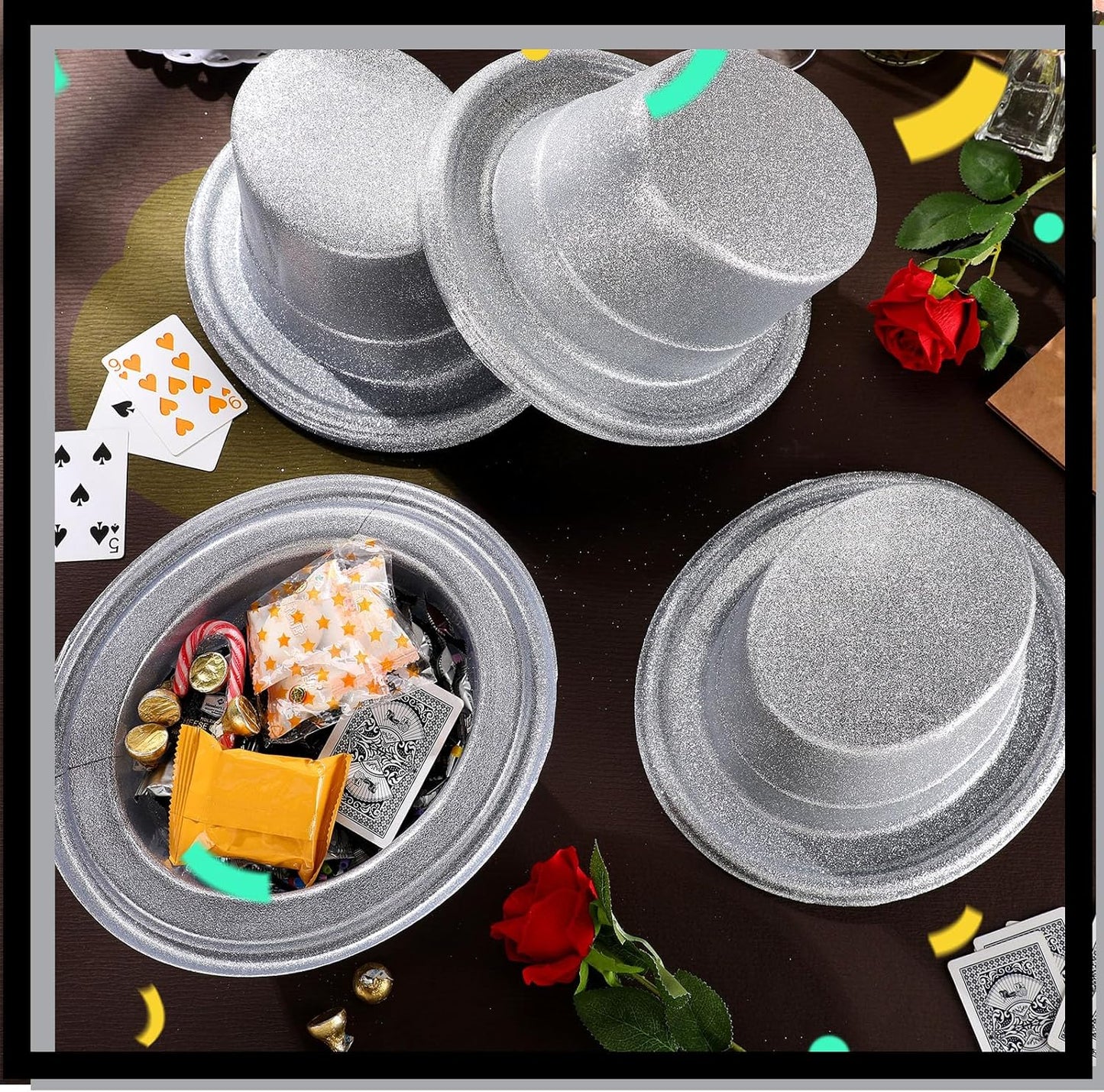 Hillban 12 Pcs Top Hats Halloween Glitter Plastic Retro Disco Party Hats for Halloween Magician Birthday Wedding Carnivals(Silver,Classic)