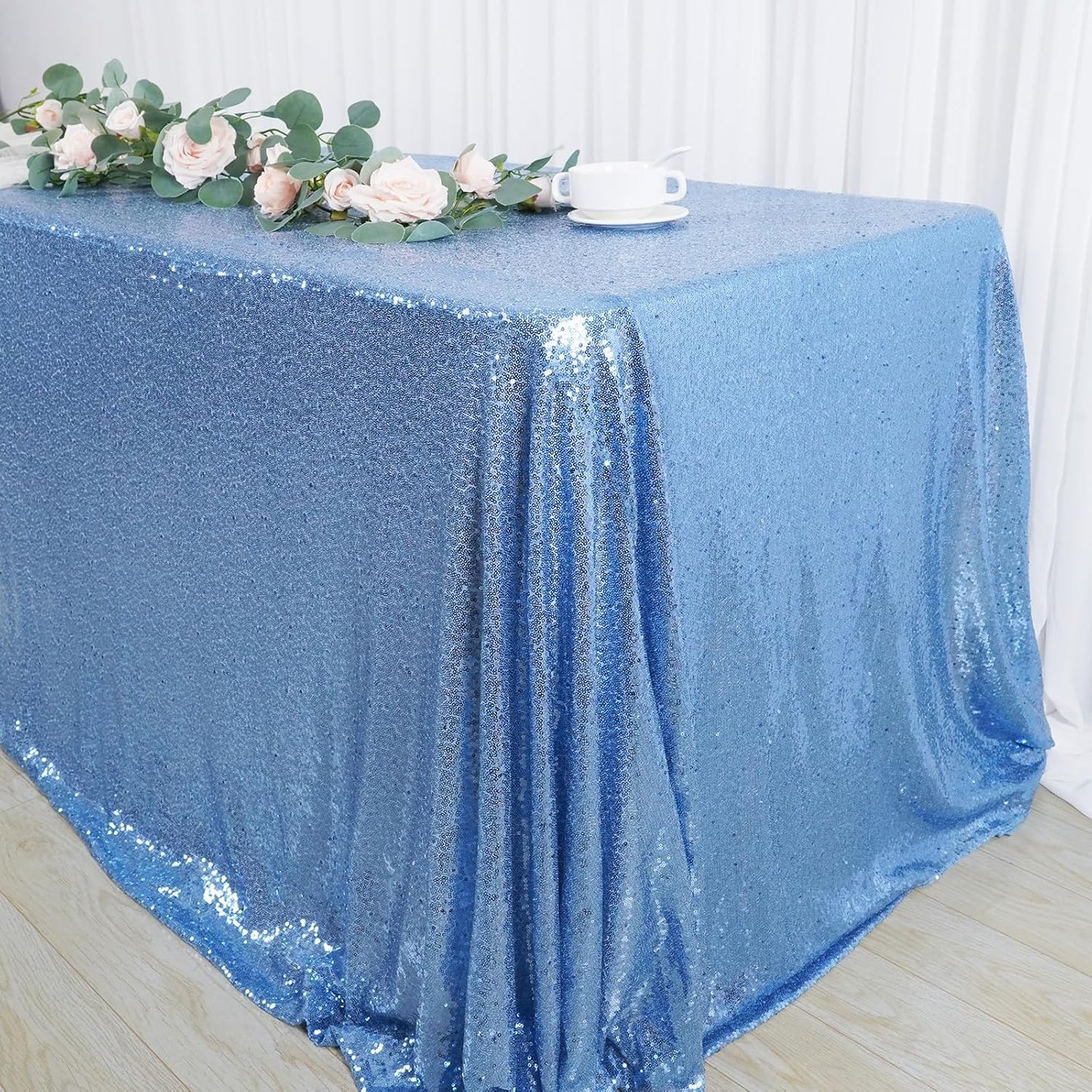 SquarePie Sequin Tablecloth 60 x 102 Inch Baby Blue Sparkly Table Linen for Wedding Party