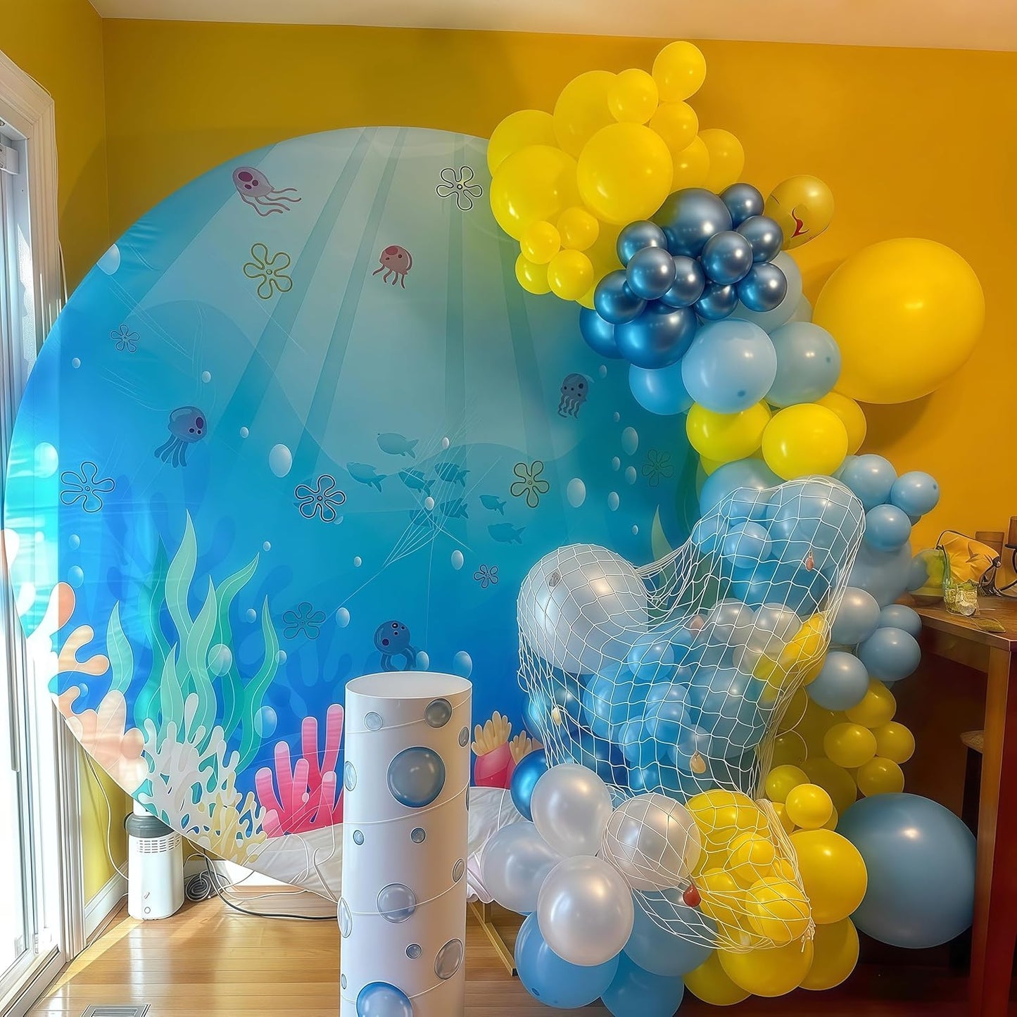 Blue and Yellow Balloons Set, 60Pcs 12 Inch Lemon Yellow Pastel Baby Sky Metallic Blue White Latex Balloons for Birthday Baby Bridal Shower Cartoon Party Deocrations Supplies
