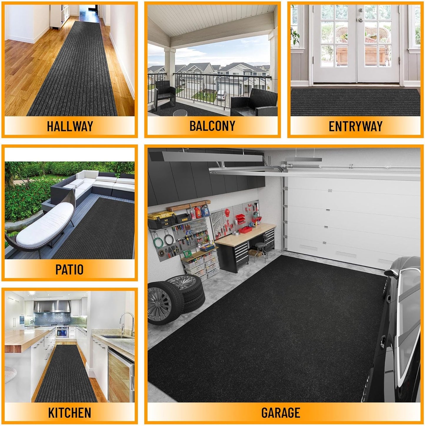 Ottomanson 2'7" x 17' Hallway Runner with Scraper Pile - Extra Durable Non-Slip Rug Mat for Indoor & Outdoor Use - Ideal for Kitchen, Entryway & Garage - High-Traffic Carpet, Black