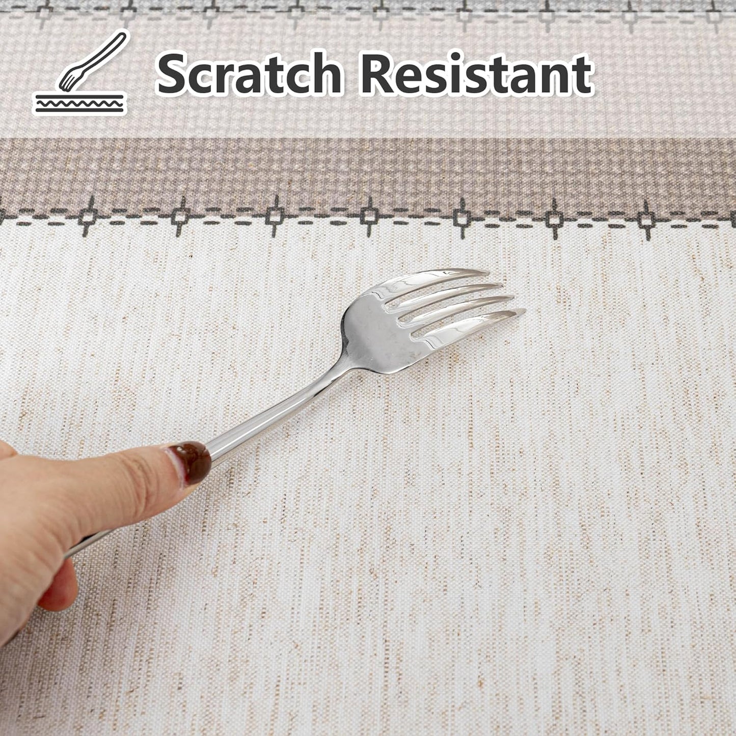 MYSKY HOME Table Cloth 60x84 in Rectangle, Heavy Duty Linen Look Waterproof Tablecloths Farmhouse Tablecloth, Wrinkle Free Table Cover with Coffee Lines for Kitchen Dining, Party