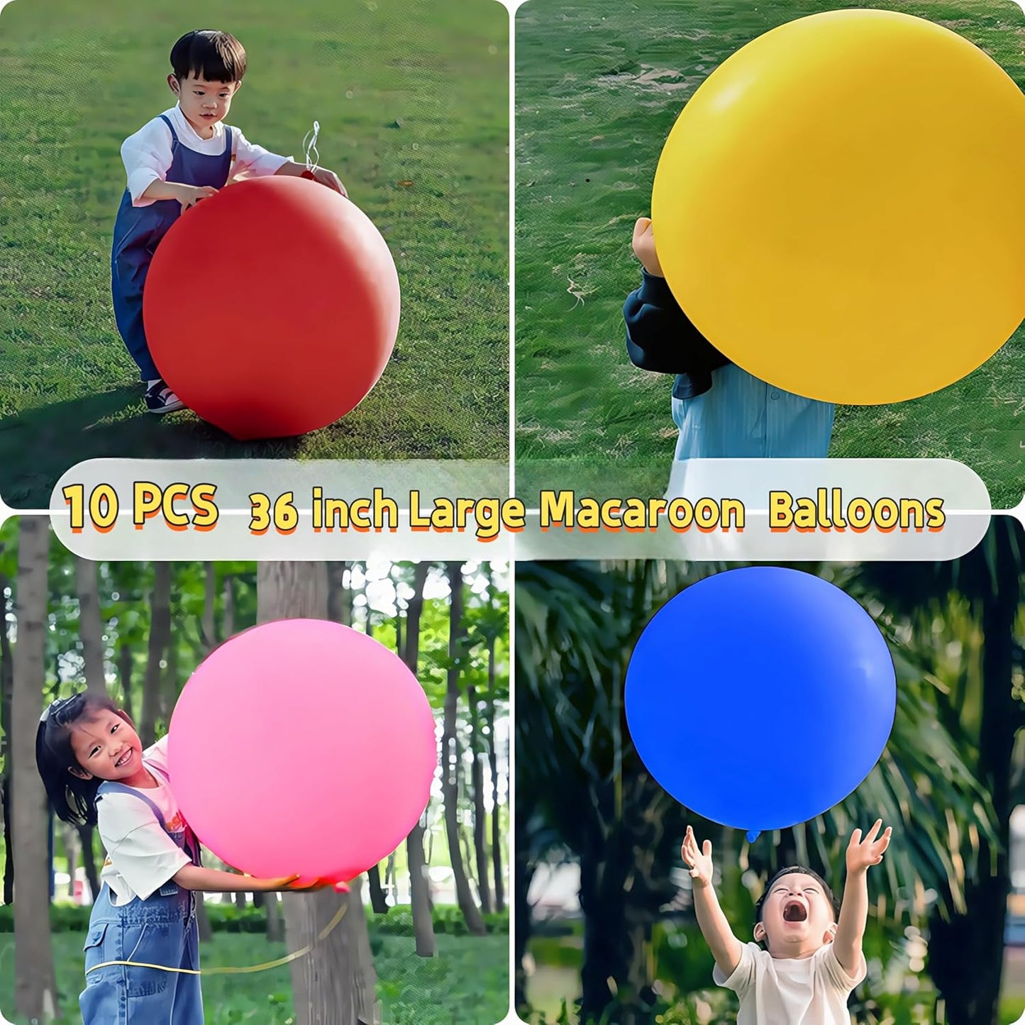 Giant Heavy-Duty 36-Inch Balloons - Latex/Vinyl Material, Rainbow/Multicolor/Soft Color Scheme, 10-Pack Bulk Round Water Balloons, Ideal for Parties, Weddings, and Outdoor Decorations