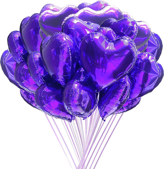 Jonhamwelbor 20Pcs 18 inch Purple Foil Mylar Heart Shape Balloons Decorations Valentines Birthday Wedding Baby Shower Party (Purple)