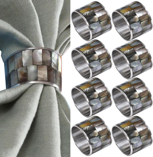 Napkin Rings Set of 8 for Dining Table Decoration Parties Everyday Metal Napkin Holder Napkin Rings for Dinner Table Decor, Wedding, Banquet, Party - Wenge Silver