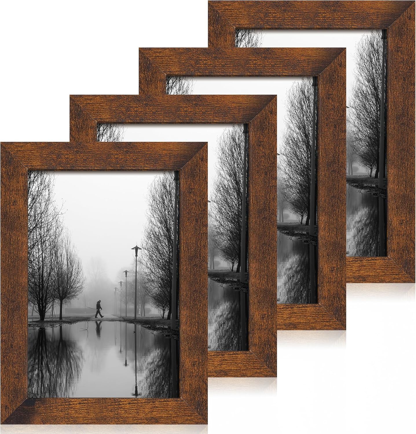 6x9 Picture Frame Set of 4, High Definition Real Glass Rustic Frame, 6 x 9 Wood Photo Frames for Tabletop Display and Wall Mounting