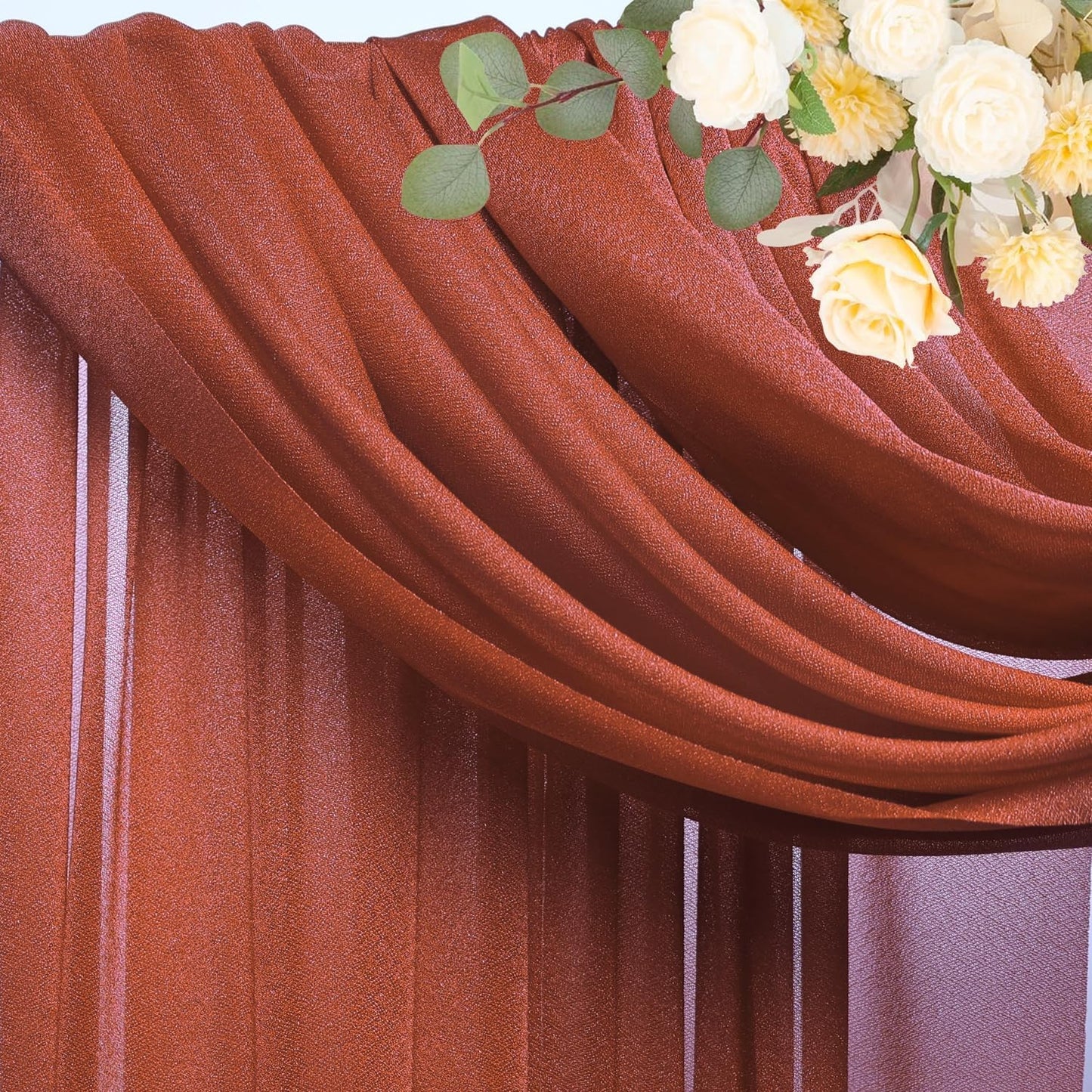 Wokceer Wedding Arch Draping Fabric Terracotta 28.7" x 20FT Sheer Drapes Backdrop for Ceremony, Birthday Party, Bridal Shower Decoration