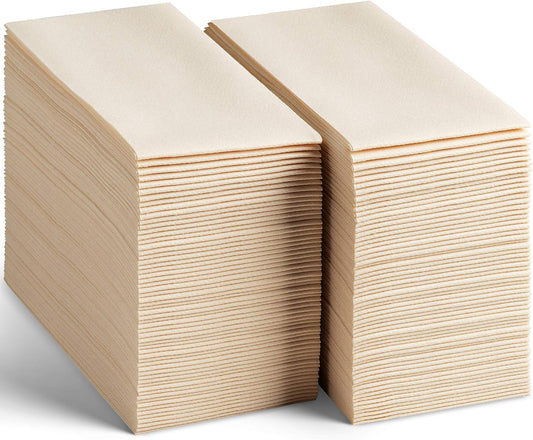 200-Pack Disposable Linen-Feel Caramel Napkins, 12" x 17" Cloth-Like Paper Dinner Napkins For Wedding, Bathroom, Party Or Event