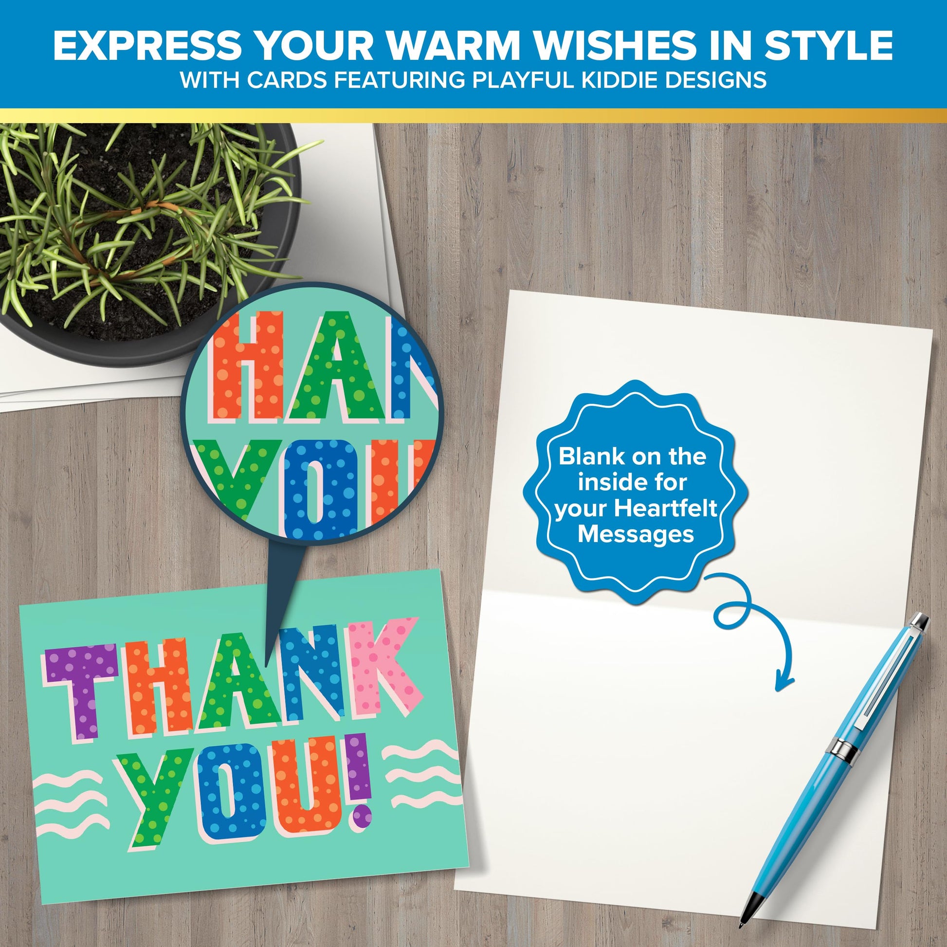 Decorably 24 Pack 6x4in Kids Thank You Cards for Boys & Girls