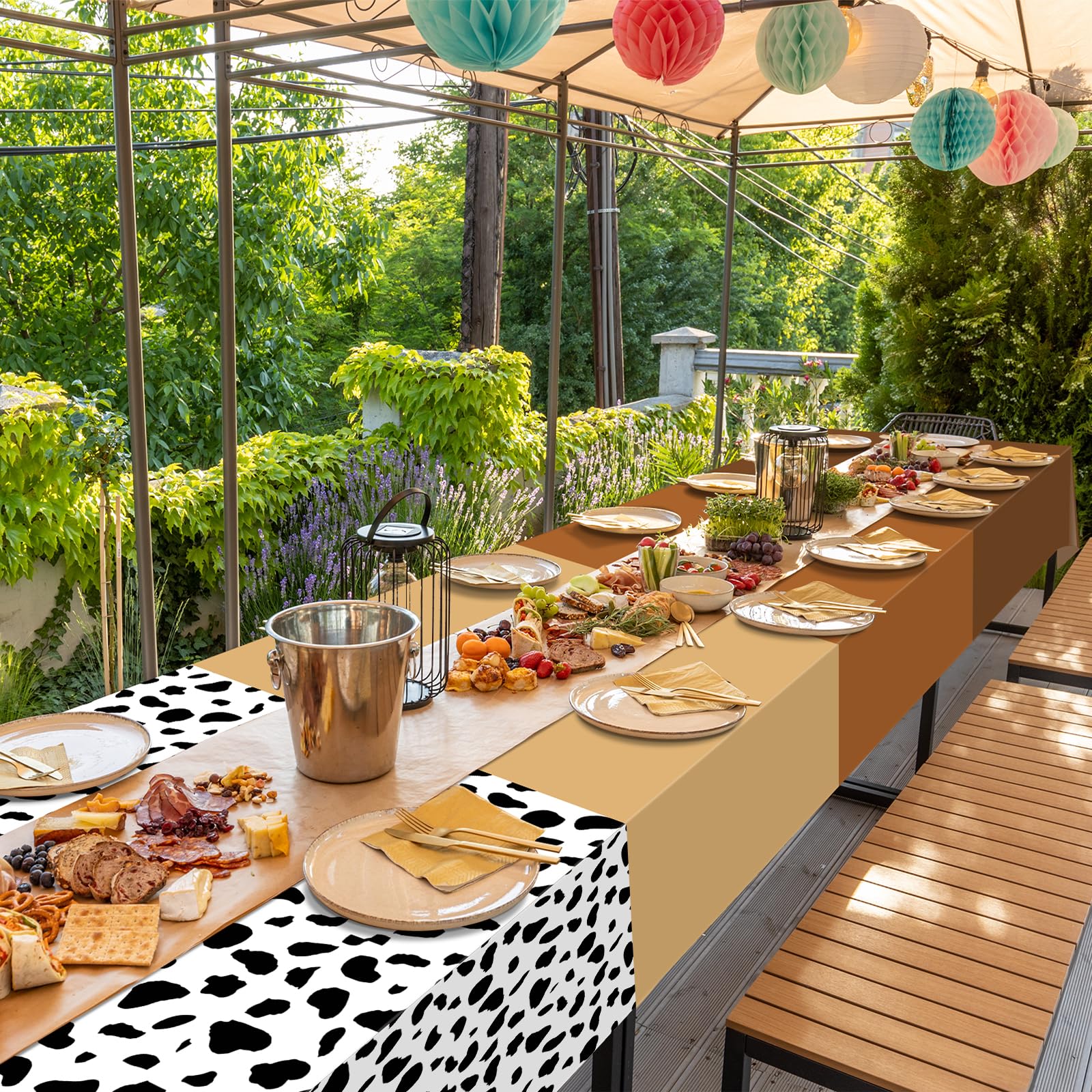 12Pack Brown and Cow Print Western Plastic Tablecloth for Rectangle Tables, Cowboy Rodeo Disposable