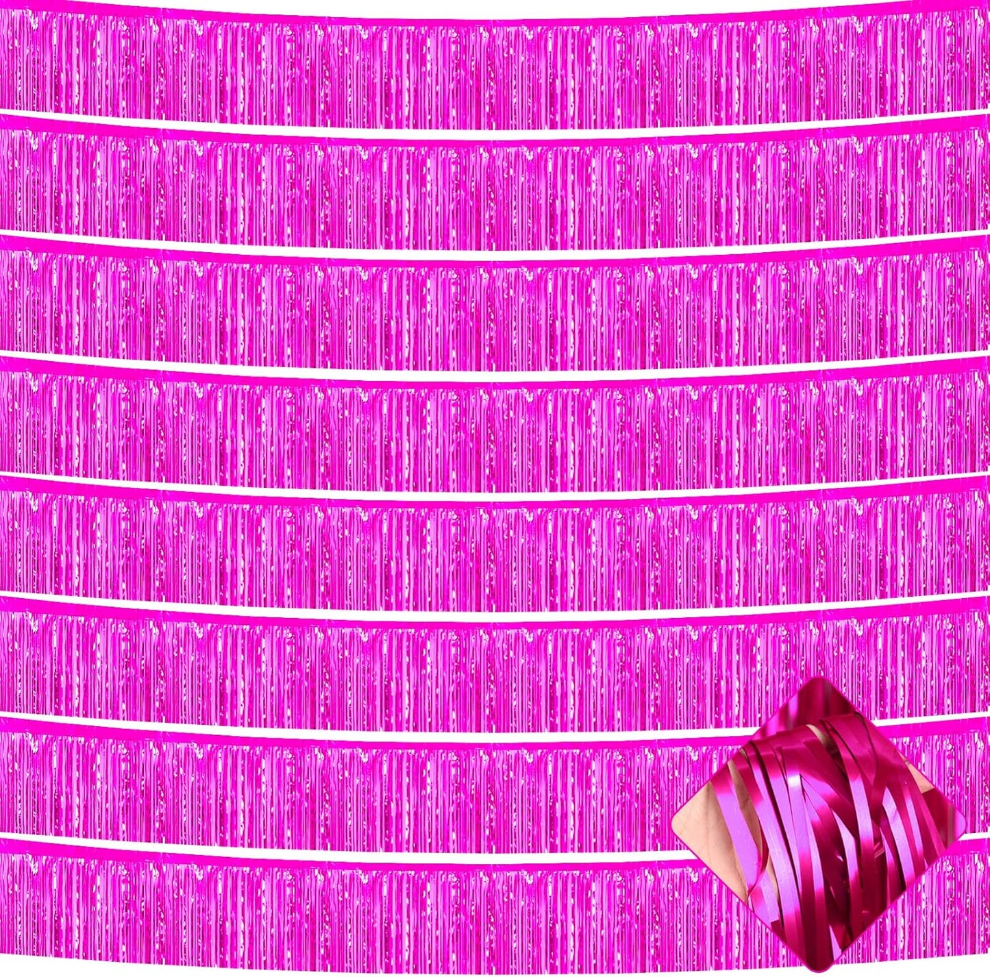 10 Pack 10 Feet Foil Fringe Garland Metallic Tinsel Streamers Banner Wall Hanging Curtain Backdrop for Parade Floats, Bachelorette, Wedding, Birthday, Halloween, Christmas Party Decorations(Fuchsia)