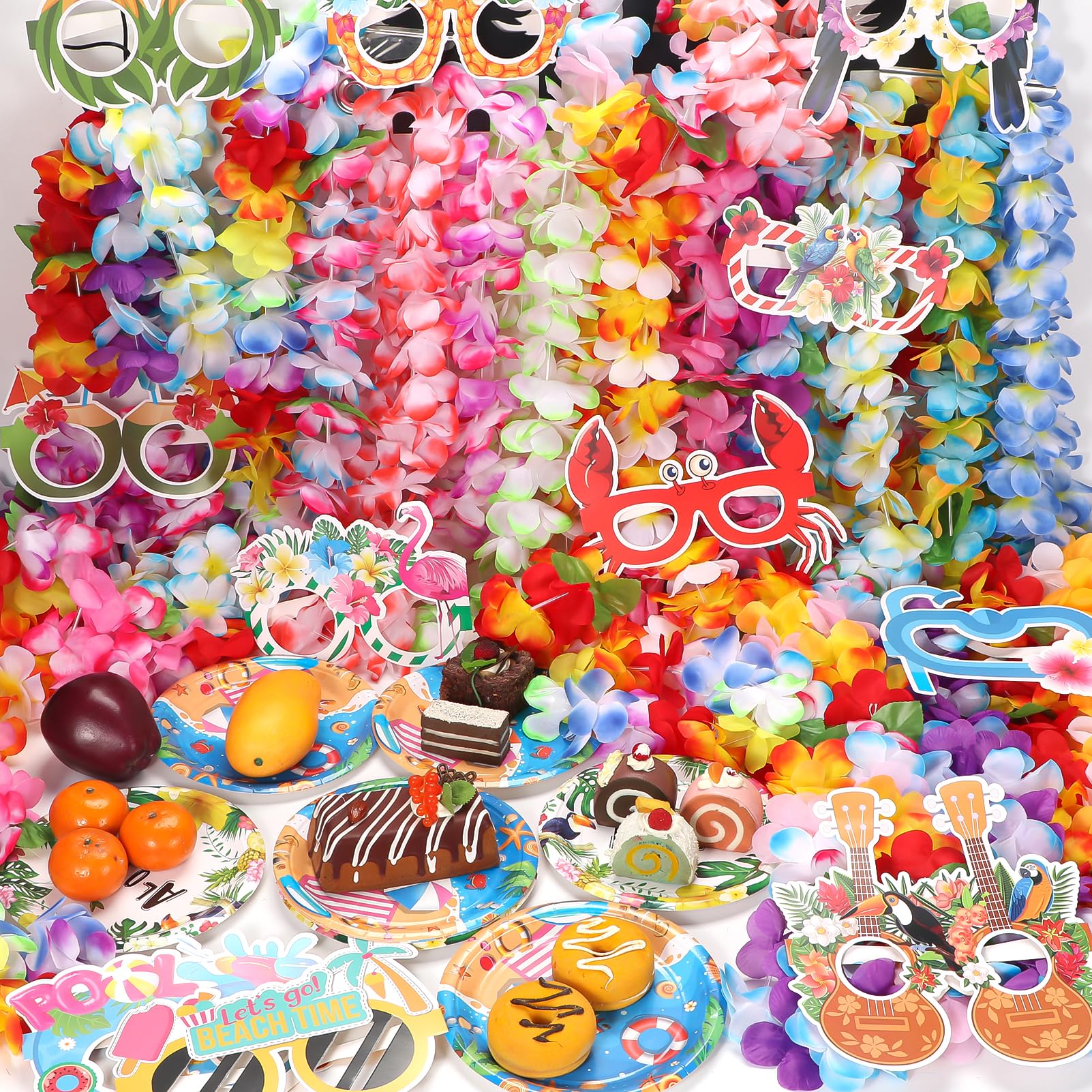 Atonofun 80 PCS Leis for Luau Party Decorations- Hawaiian Leis Bulk, Luau Party Glasses, Colorful