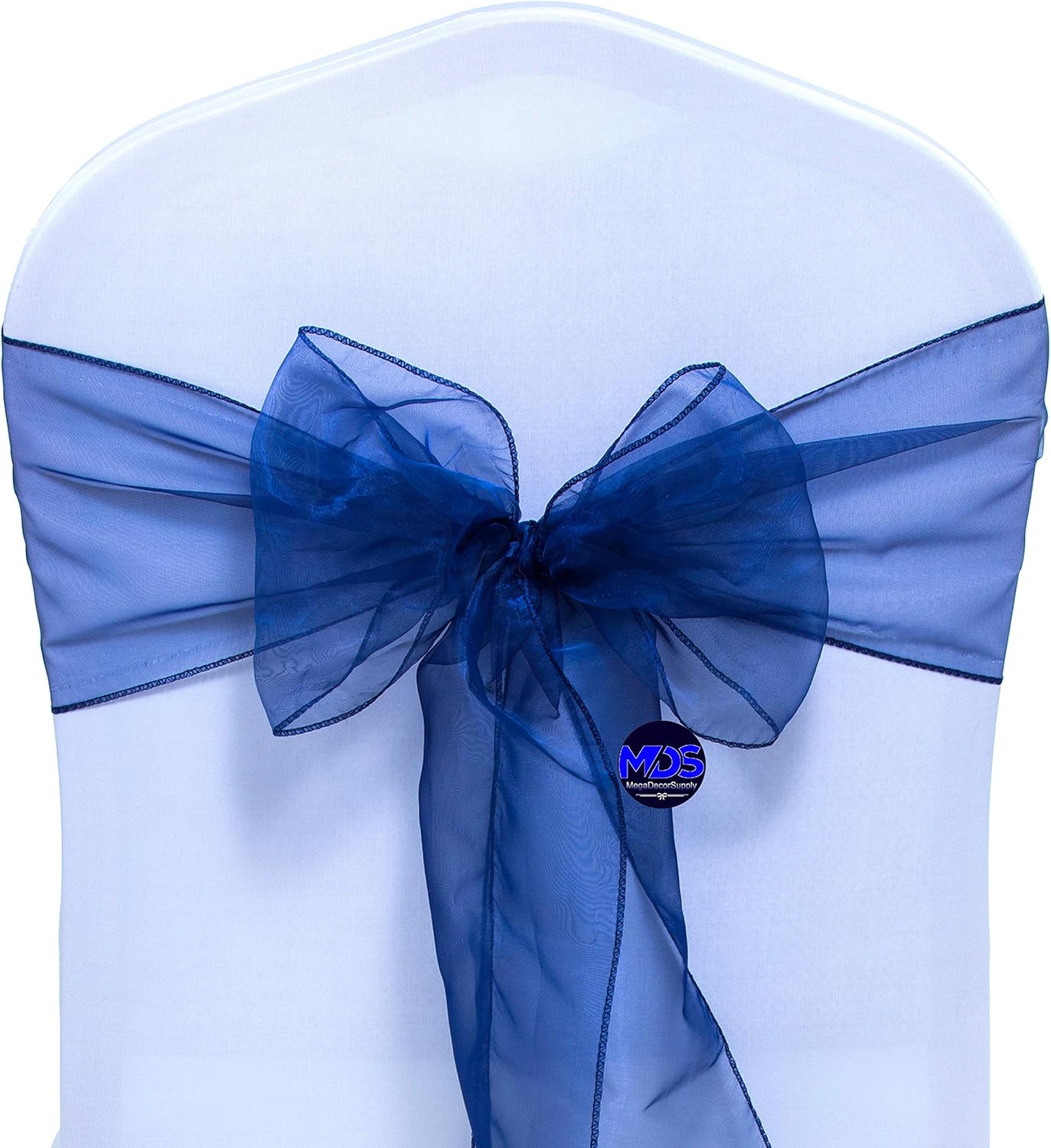 MDS Pack of 25 PCS Organza Chair Sashes Wider Dining Chair Bows Ribbon Tie Back for Wedding Party Birthday Bridal Shower Reception Event Banquet Home Chair Cover Decoration - Navy Blue