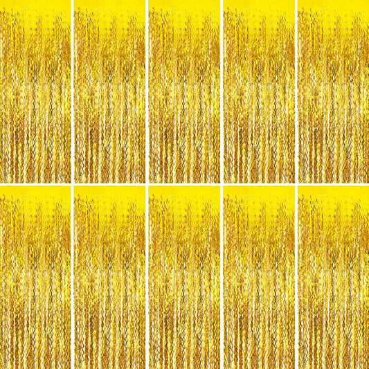Gold Foil Fringe Backdrop Curtain Wave Golden Streamers Tinsel Photo Backdrop Gold Party Decorations for Anniversary, Birthday, Halloween, Masquerade, Graduation, New Years Eve, Bachelor Party