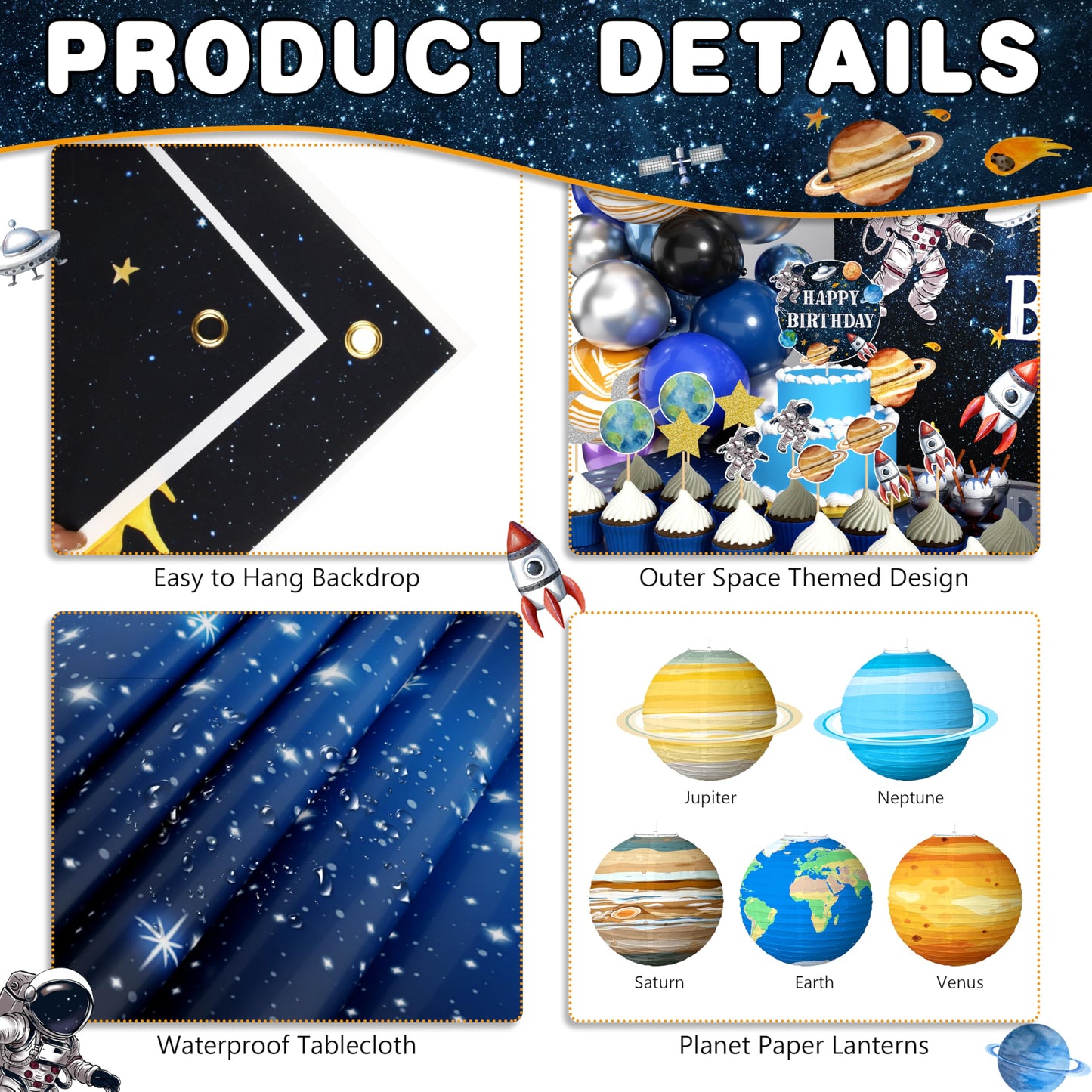 Outer Space Birthday Party Decorations Space Themed Party Supplies Planet Banner Backdrop Cake