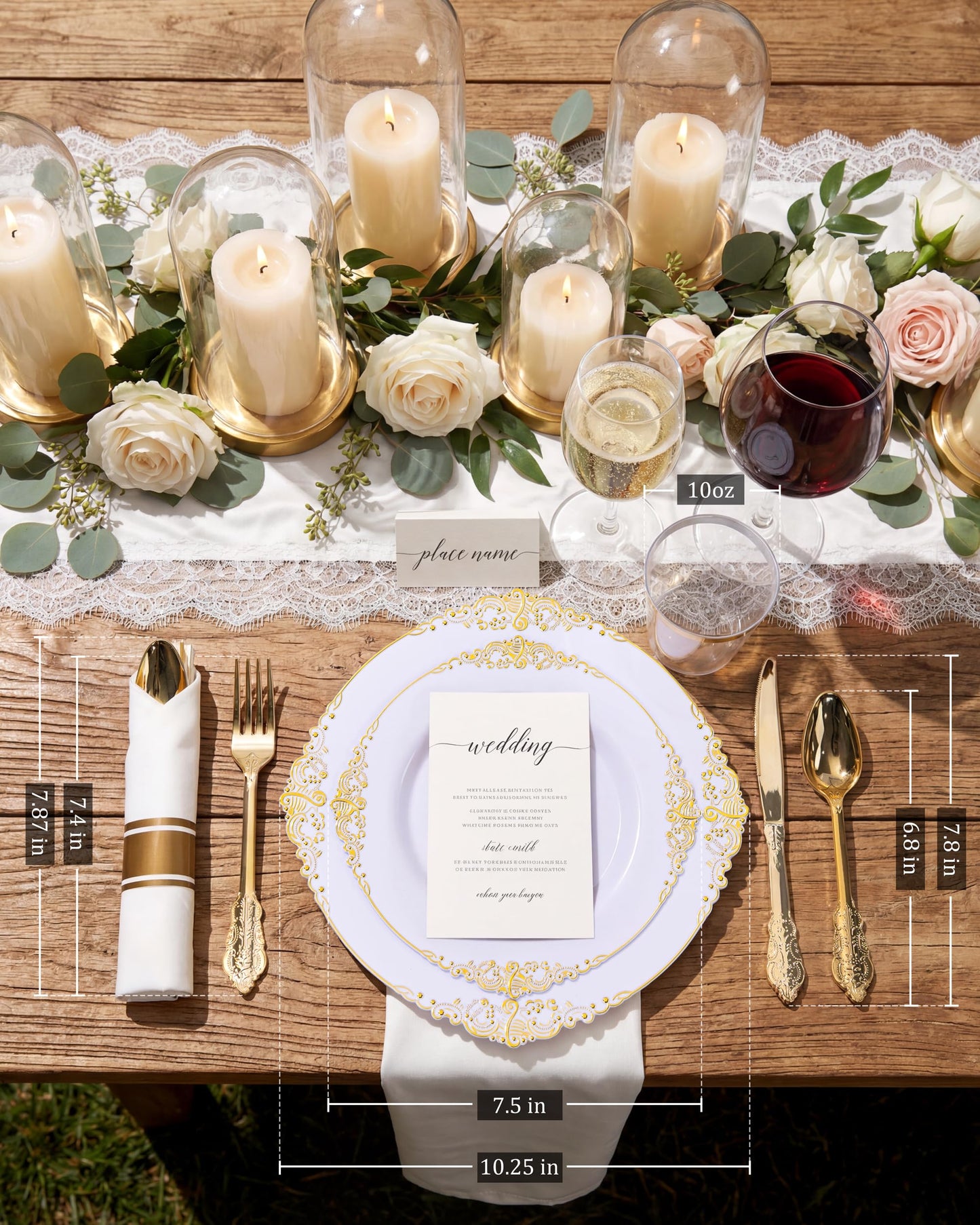 Nervure 350Pcs Gold Plastic Plates, Disposable Dinnerware Set for 50 Guests