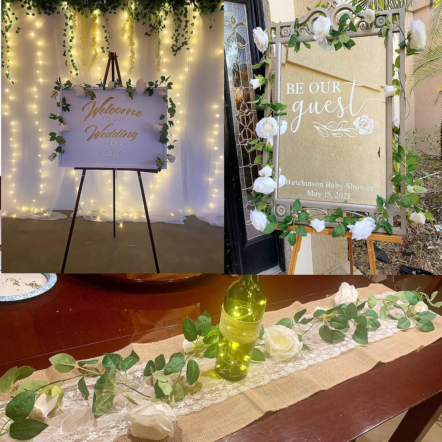 UKELER 2 Pack Artificial Flower Garland Fake Rose Vine Artificial Flowers Green&Blue Hanging Roses for Wedding Arch Party Garden Craft Home Decor