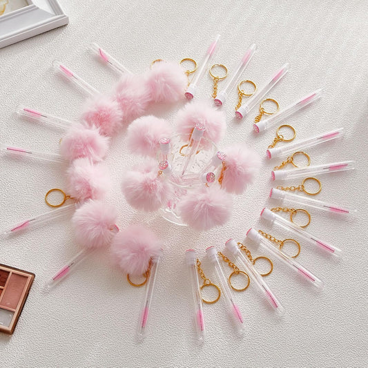 Upgrade 48 Pieces Disposable Mascara Wands Set,Include 24 Pcs Crystal Lash Spoolies Brush and 24 Pcs Reusable Keychain Empty Eyelash Brush Tubes