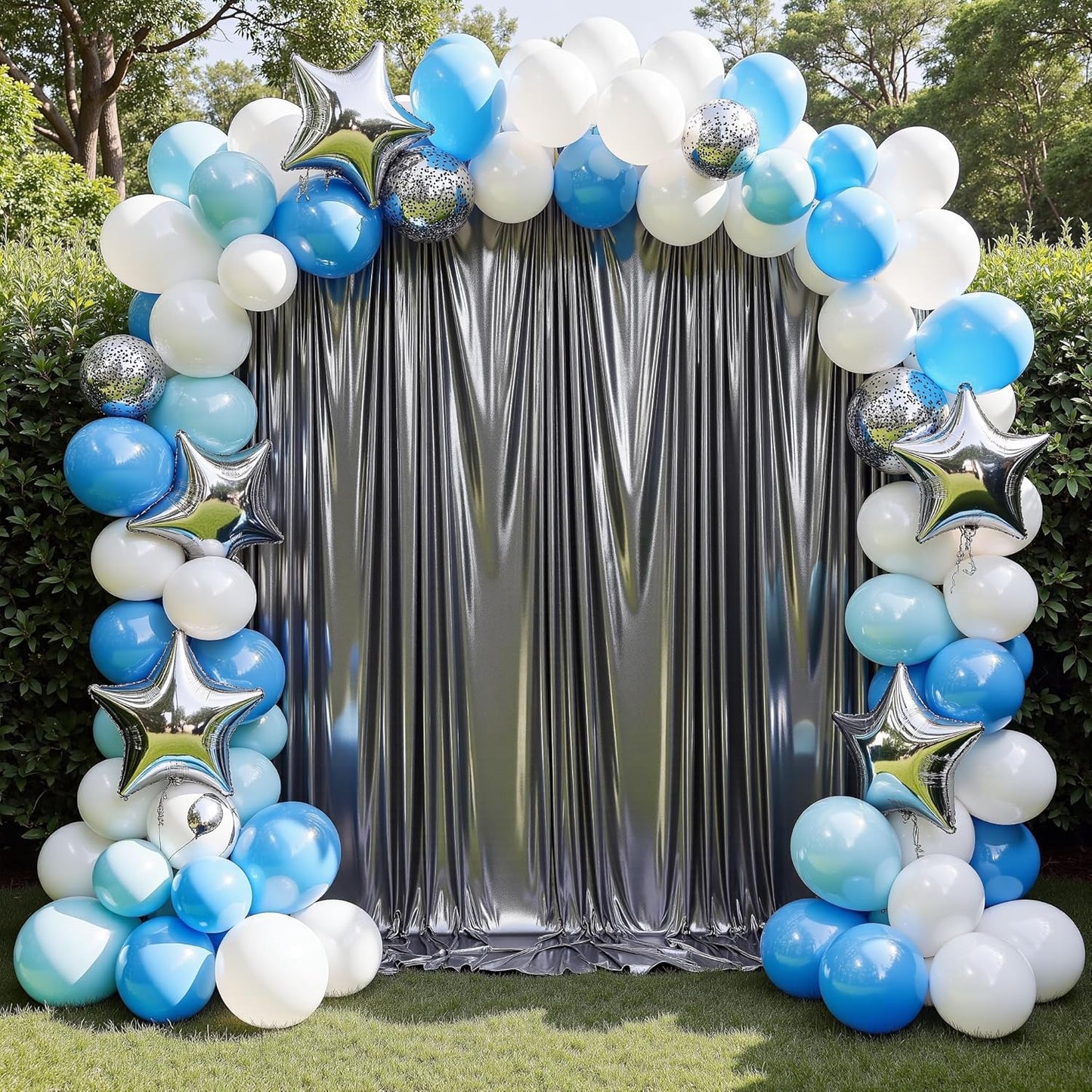 gogoparti 10x10FT Charcoal Silver Sequin Backdrop Curtain - 2 Panels of 5x10FT Wrinkle-Free Glitter Drapes for Photography, Birthdays, Weddings & Graduations