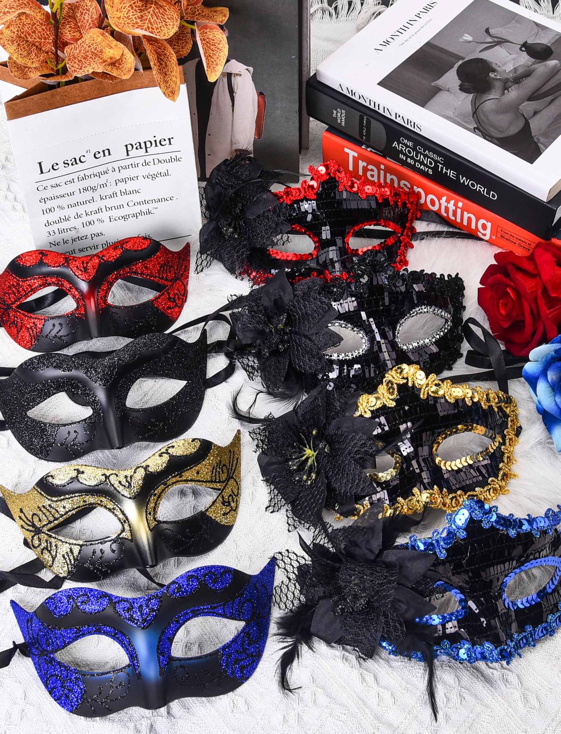 SIQUK 8 Pieces Couple Masquerade Mask Set Venetian Party Masks Mardi Gras Mask Costume Masks for