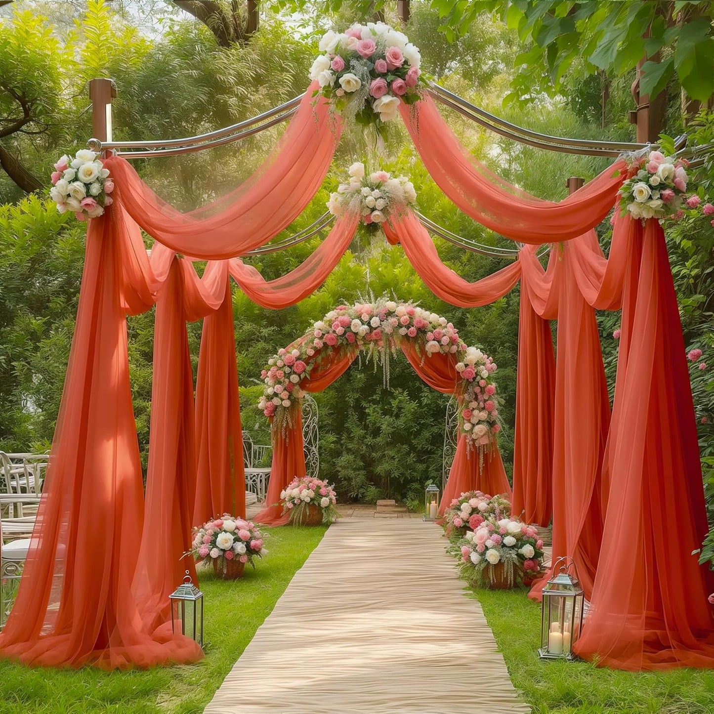 Arch Drapes for Wedding Arch Draping Fabric Terracotta Sheer Backdrop Curtain for Ceremony Bridal Party Decor 19Ft Length x 28" Width 4 Panels