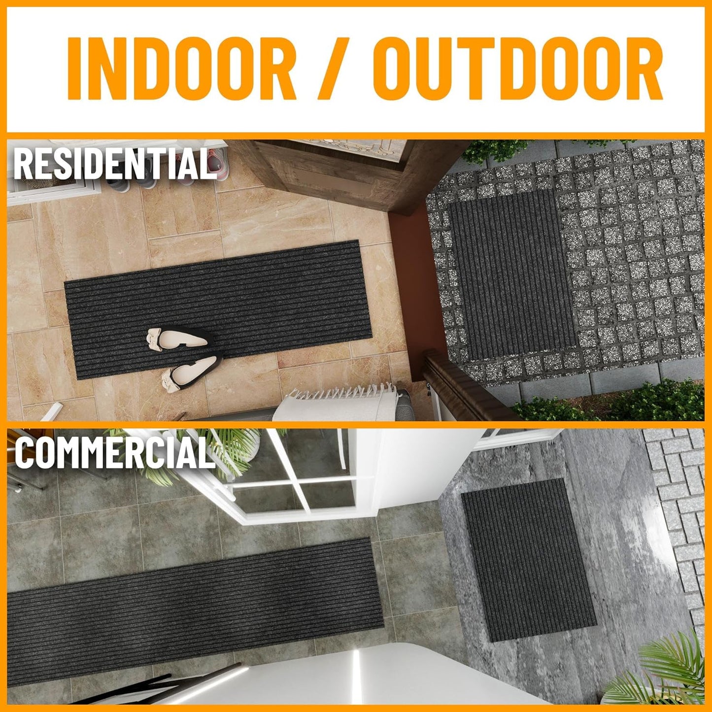 Ottomanson 2'7" x 35' Hallway Runner with Scraper Pile - Extra Durable Non-Slip Rug Mat for Indoor & Outdoor Use - Ideal for Kitchen, Entryway & Garage - High-Traffic Carpet, Black