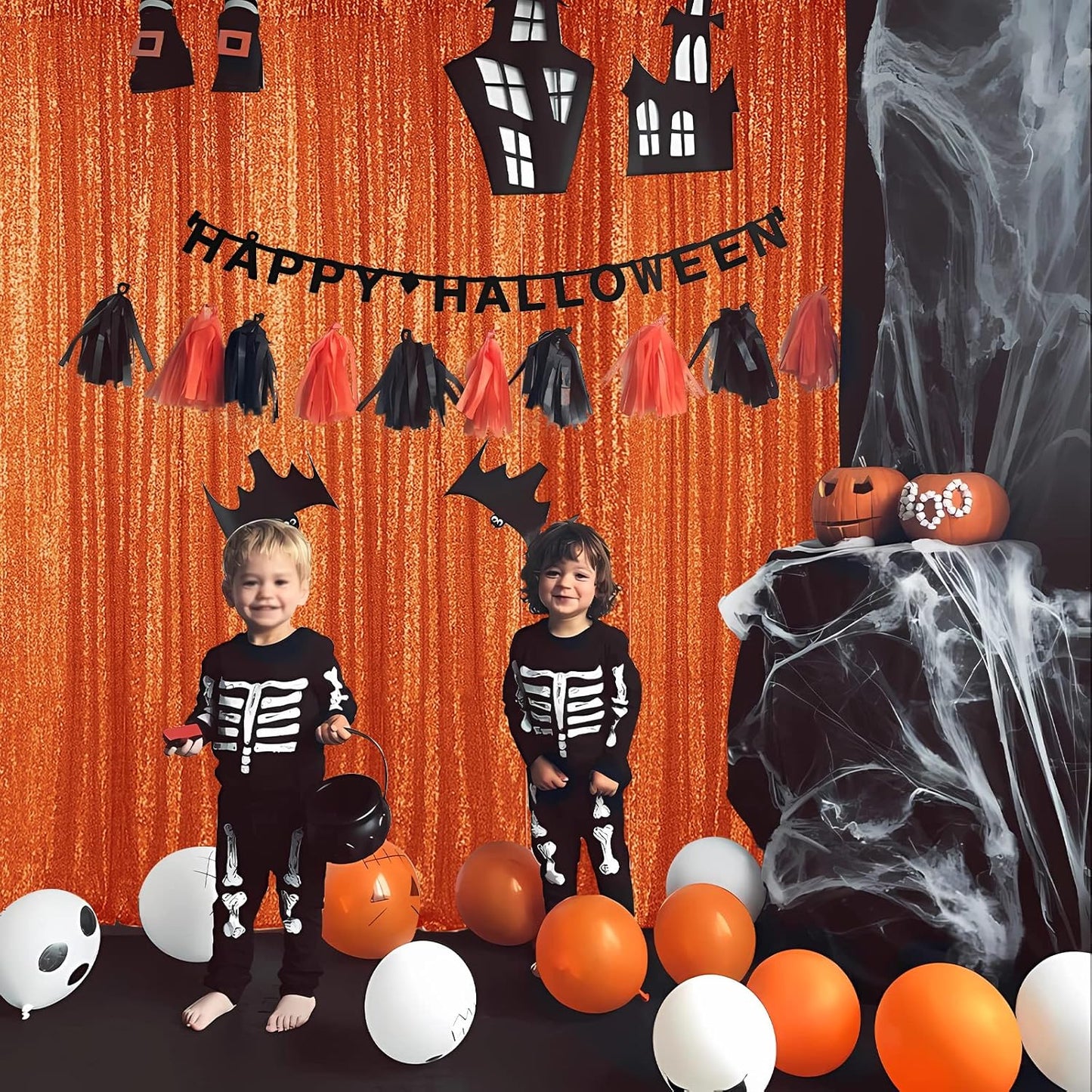 Hahuho Orange Sequin Backdrop Curtain, 2PCS 2FTx8FT Glitter Backdrop Curtain for Parties, Christmas, Wedding, Party Decoration（2 Panels, 2FT x 8FT, Orange