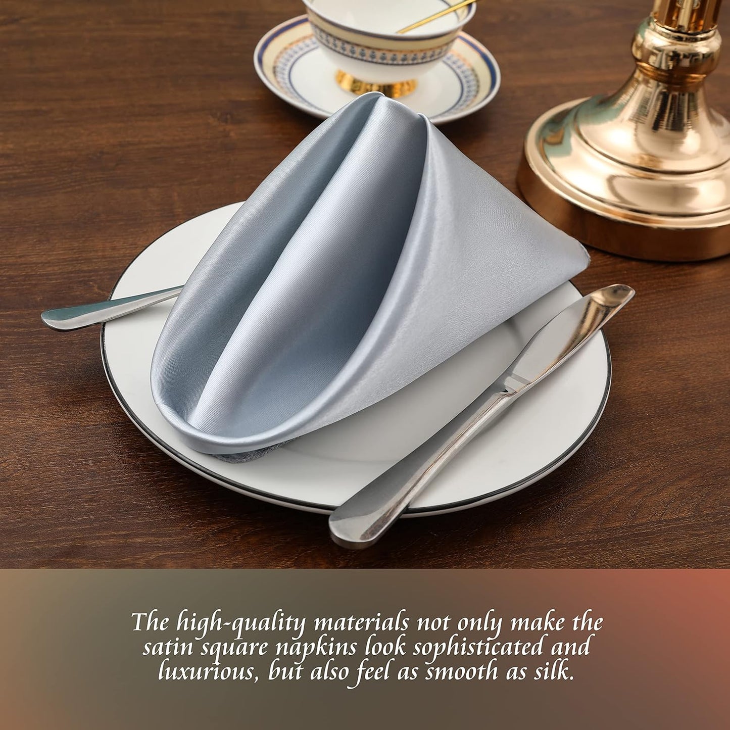 Manyshofu 60 Pieces Silver Satin Napkins - 20x20 Inches Cloth Napkins, Square Satin Fabric Napkins Set - Elegant & Reusable Table Napkins for Wedding Dinner Party Lunch Banquet Restaurant Decoration
