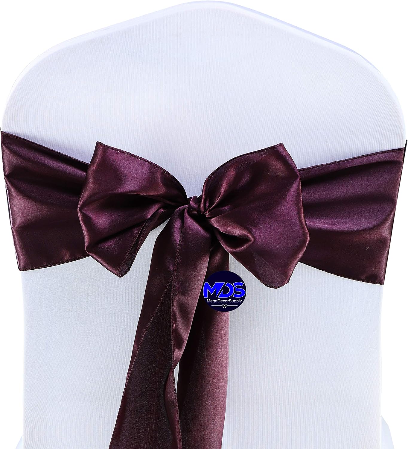 MDS Pack of 10 PCS Satin Chair Sashes Charmeuse Sateen Dining Chair Bows Ribbon Ties Back Sash for Wedding Party Birthday Home Hotel Restaurant Banquet Decoration (7 x 108 Inch, Plum)