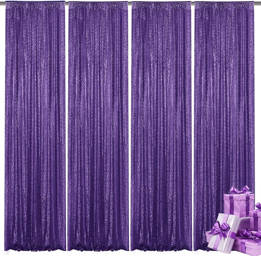 Purple Sequin Backdrop Curtain 4 Pieces 2FTx8FT Glitter Photography Backdrop for Party Wedding Birthday Christmas Decorations